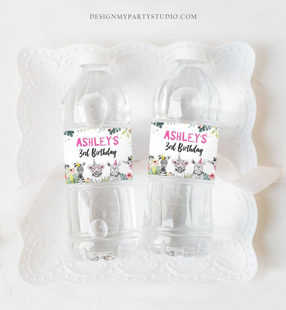 Editable Water Bottle Labels Party Animals Birthday Wild One Birthday Decor Safari Animals Zoo Bottle Labels Digital Template Printable 0322