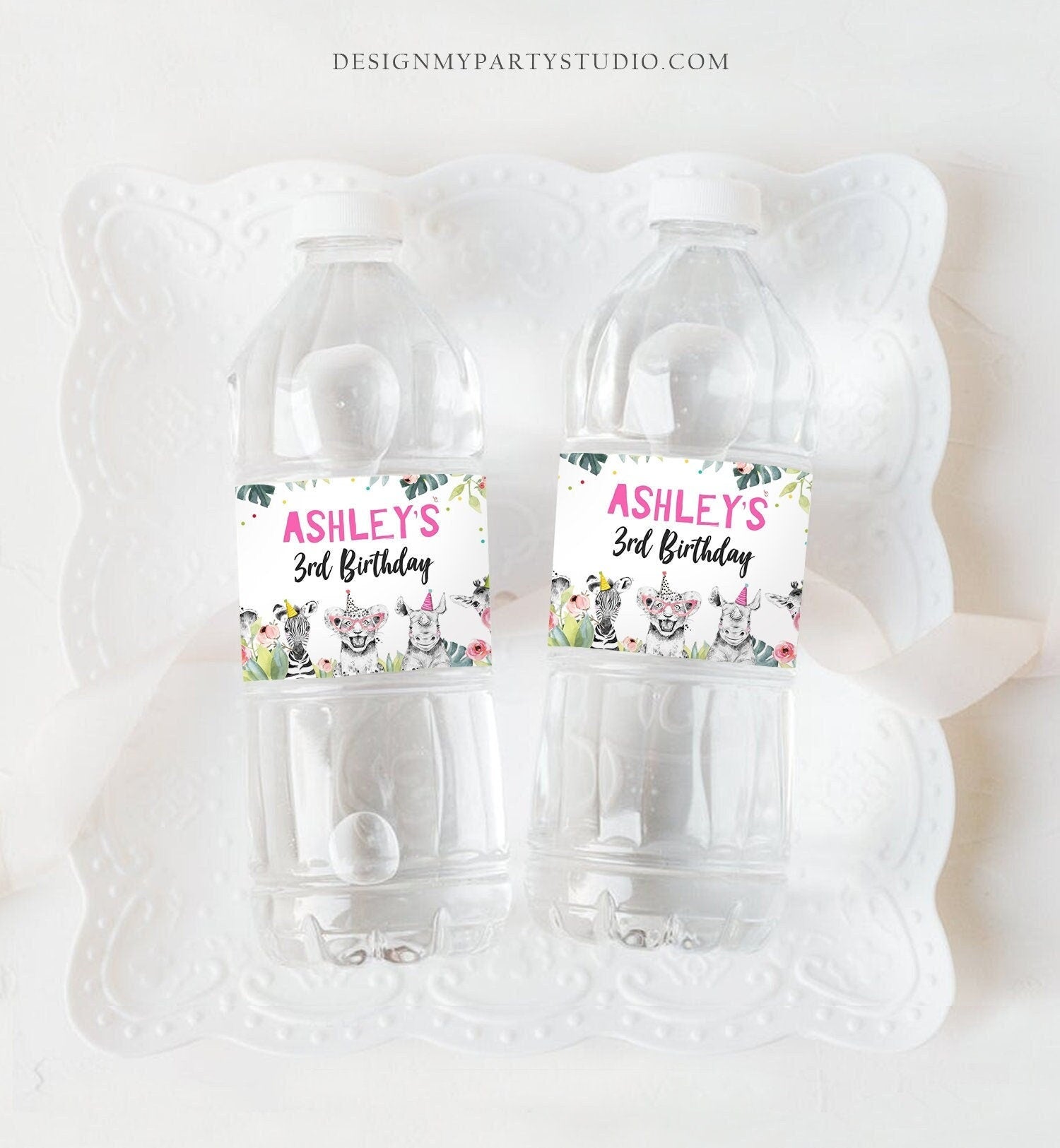 Editable Water Bottle Labels Party Animals Birthday Wild One Birthday Decor Safari Animals Zoo Bottle Labels Digital Template Printable 0322