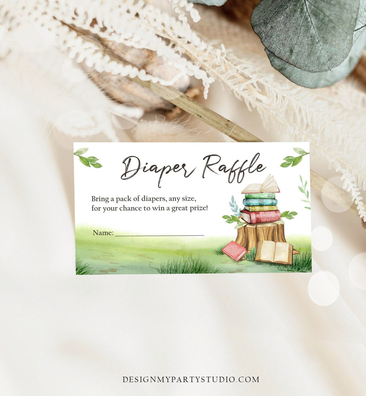 Editable Diaper Raffle Ticket Storybook Diaper Game Card Book Baby shower Gender Neutral Vintage Digital Download Template Printable 0427