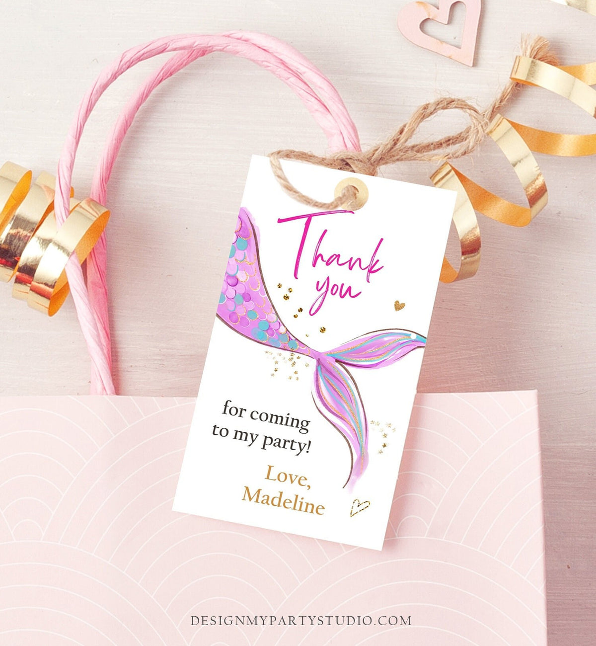 Editable Mermaid Birthday Favor Tags Under The Sea Thank you tags Mermaid Party Girl Pink Purple Digital Download Template Printable 0403