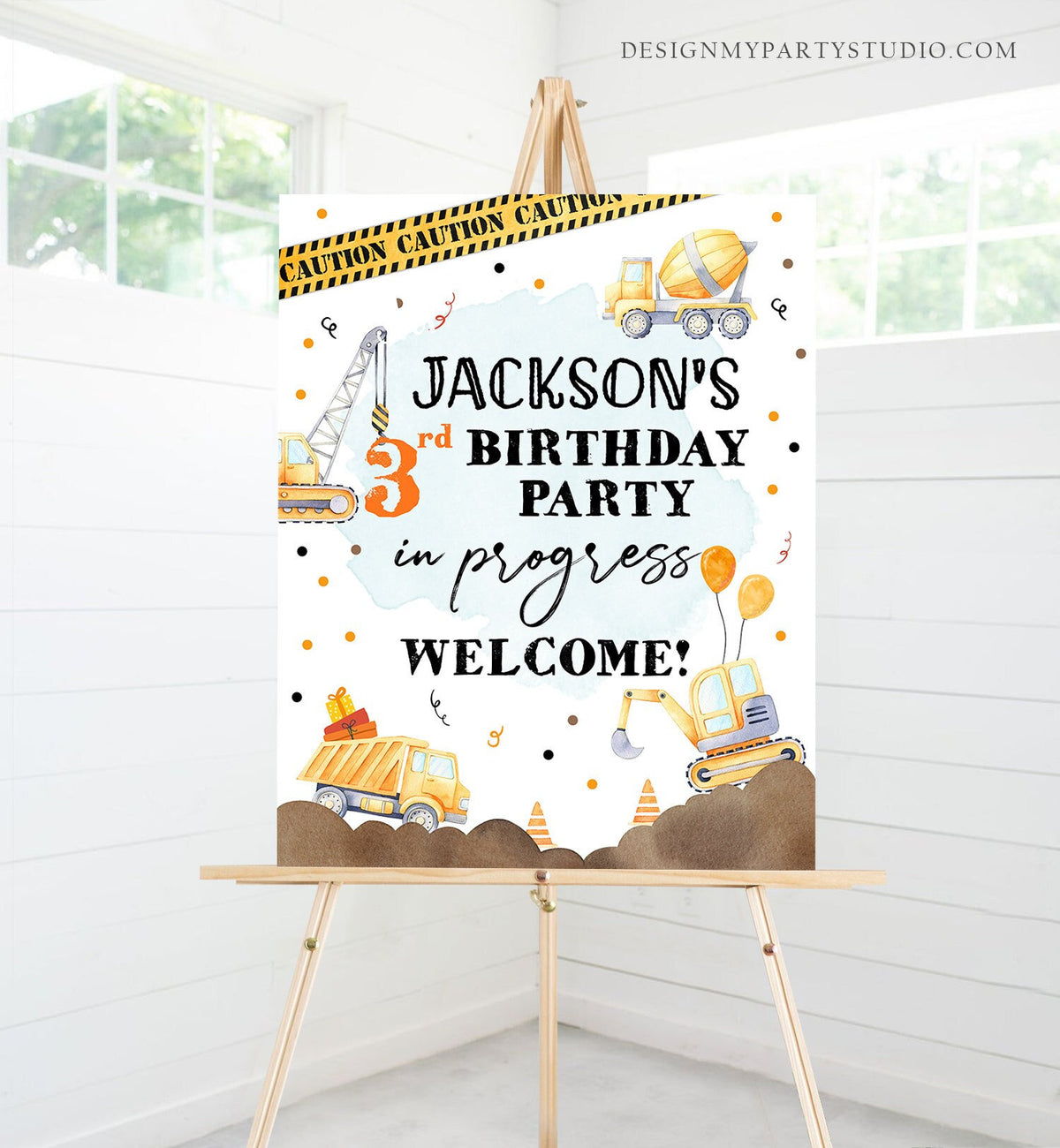 Editable Construction Birthday Welcome Sign Yellow Dump Truck Construction Sign Caution Construction Decor Digital Template Printable 0374