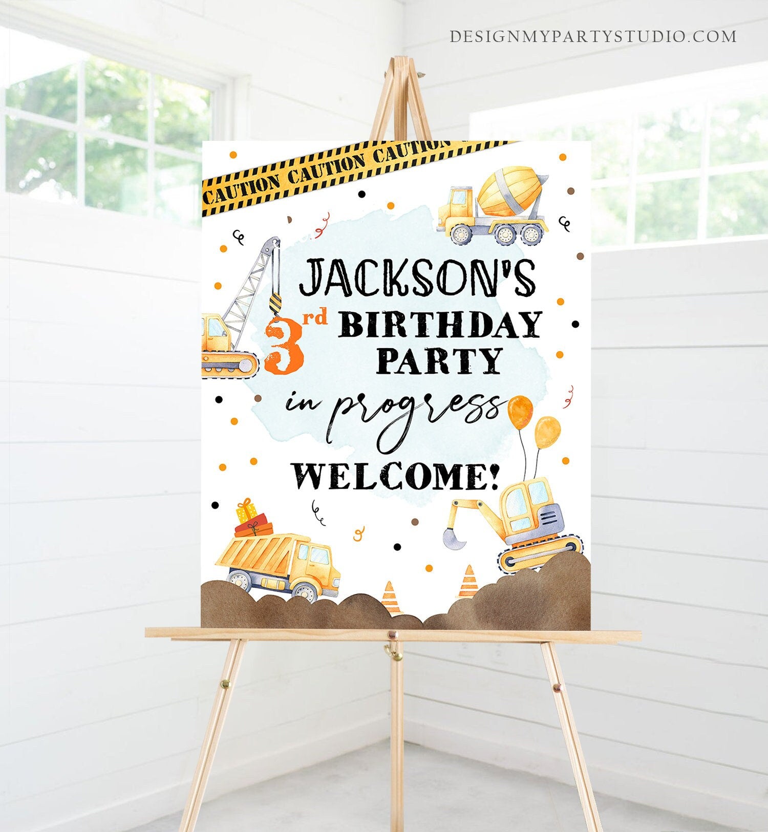 Editable Construction Birthday Welcome Sign Yellow Dump Truck Construction Sign Caution Construction Decor Digital Template Printable 0374