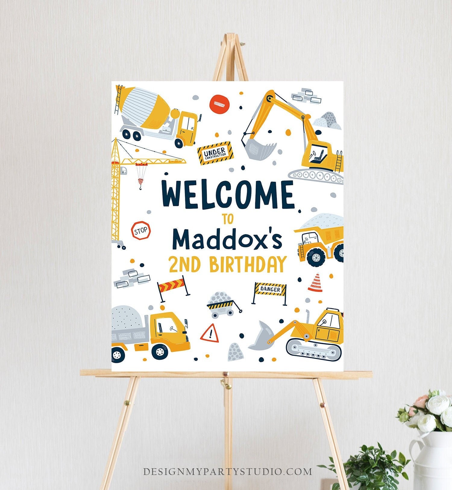 Editable Construction Birthday Welcome Sign Yellow Dump Truck Construction Sign Digger Boy Construction Digital Template Printable 0458