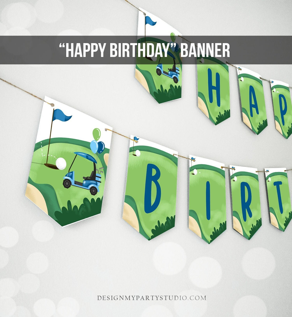 Golf Happy Birthday Banner Hole in One Banner Birthday Boy Blue Golfing Decorations Par-tee Instant Digital Download Printable 0405
