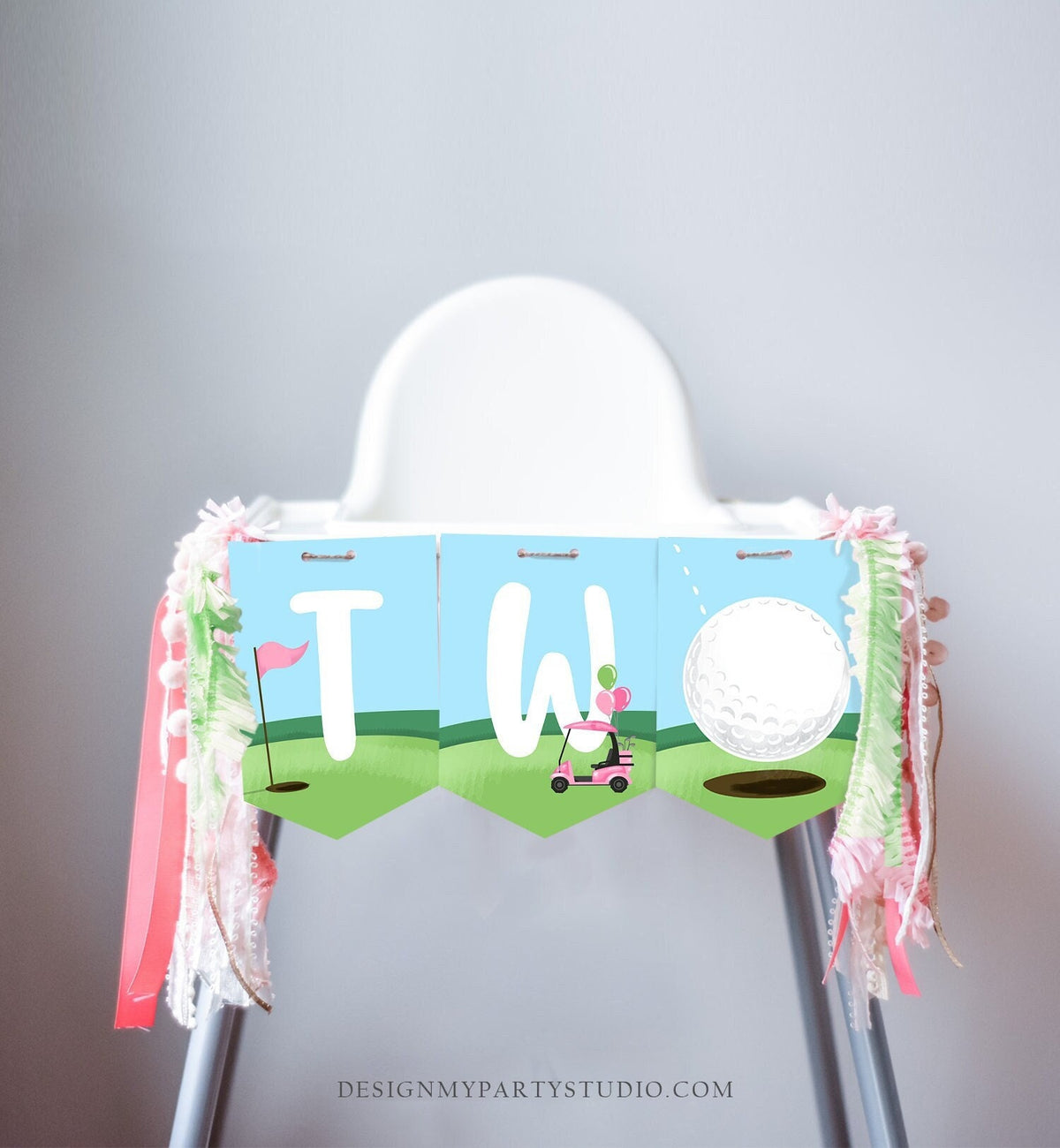 TWO Golf High Chair Banner Hole in One 2nd First Birthday Girl High Chair Banner Party Decor Par-tee Golfing Digital Download Printable 0405