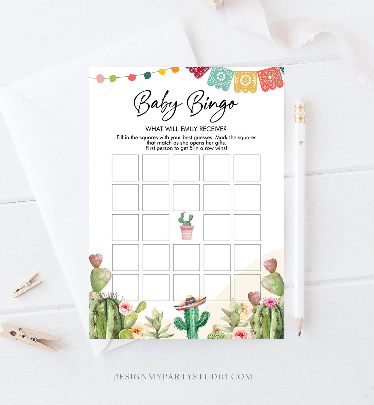 Editable Baby Bingo Game Cactus Baby Fiesta Mexican Shower Game Baby Coed Sprinkle Games Digital Digital Download Template Printable 0404