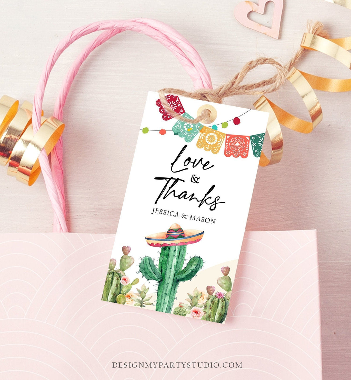 Editable Cactus Fiesta Favor Tags Love and Thanks Mexican Muchas Gracias Bridal Shower Succulent Couples Digital Template Printable 0404