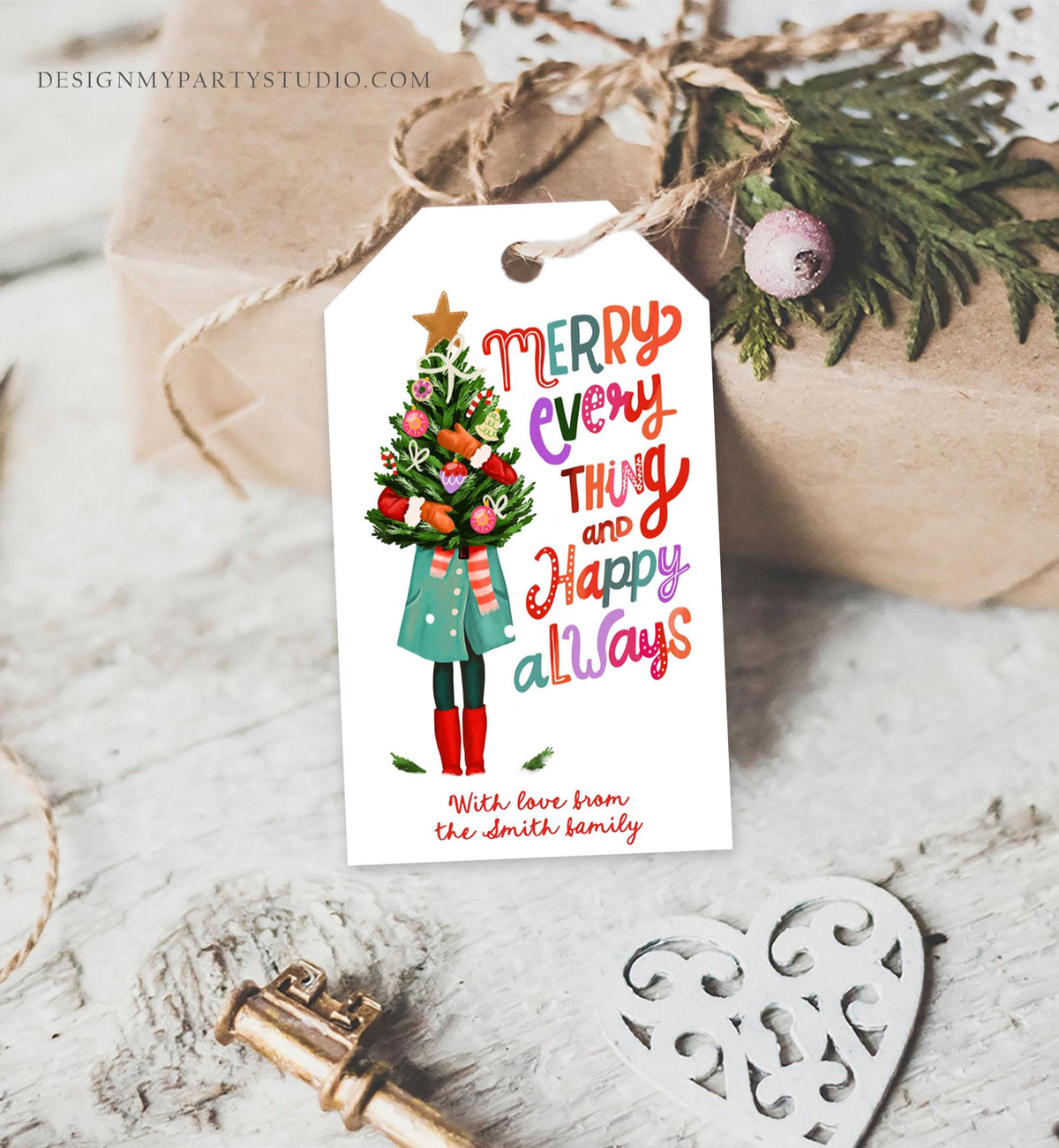 Editable Christmas Favor Tags Holiday Gift Tag Merry Christmas Merry Everything and Happy Always Label Download Printable Template 0443 0009