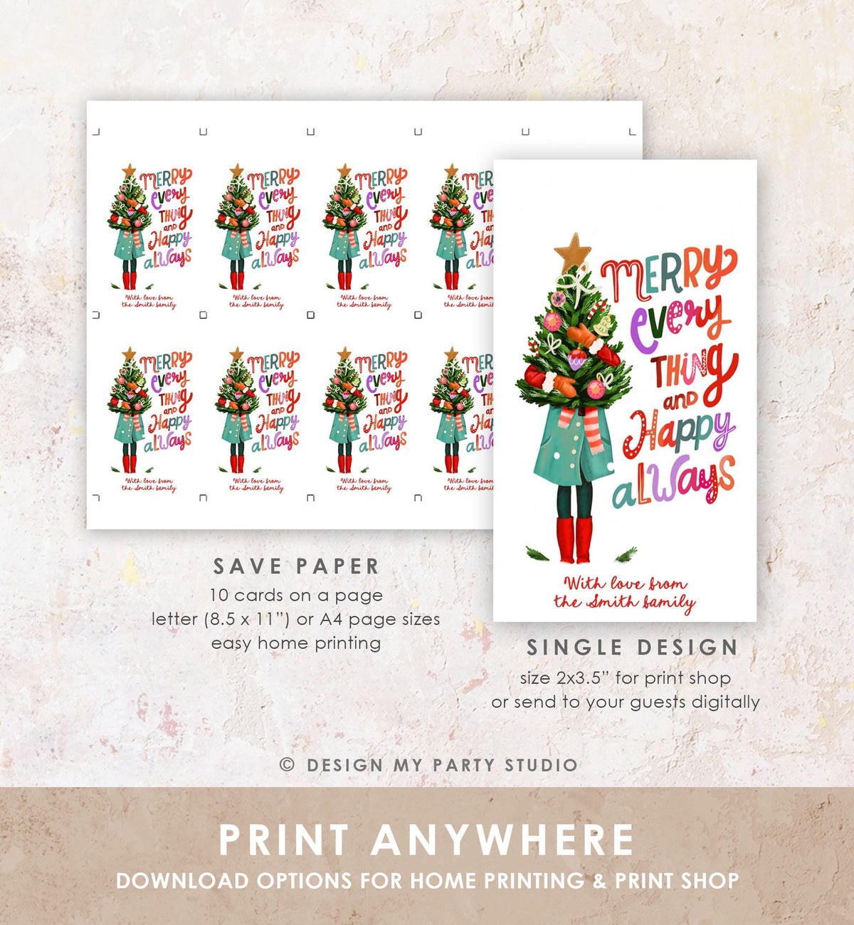 Editable Christmas Favor Tags Holiday Gift Tag Merry Christmas Merry Everything and Happy Always Label Download Printable Template 0443 0009