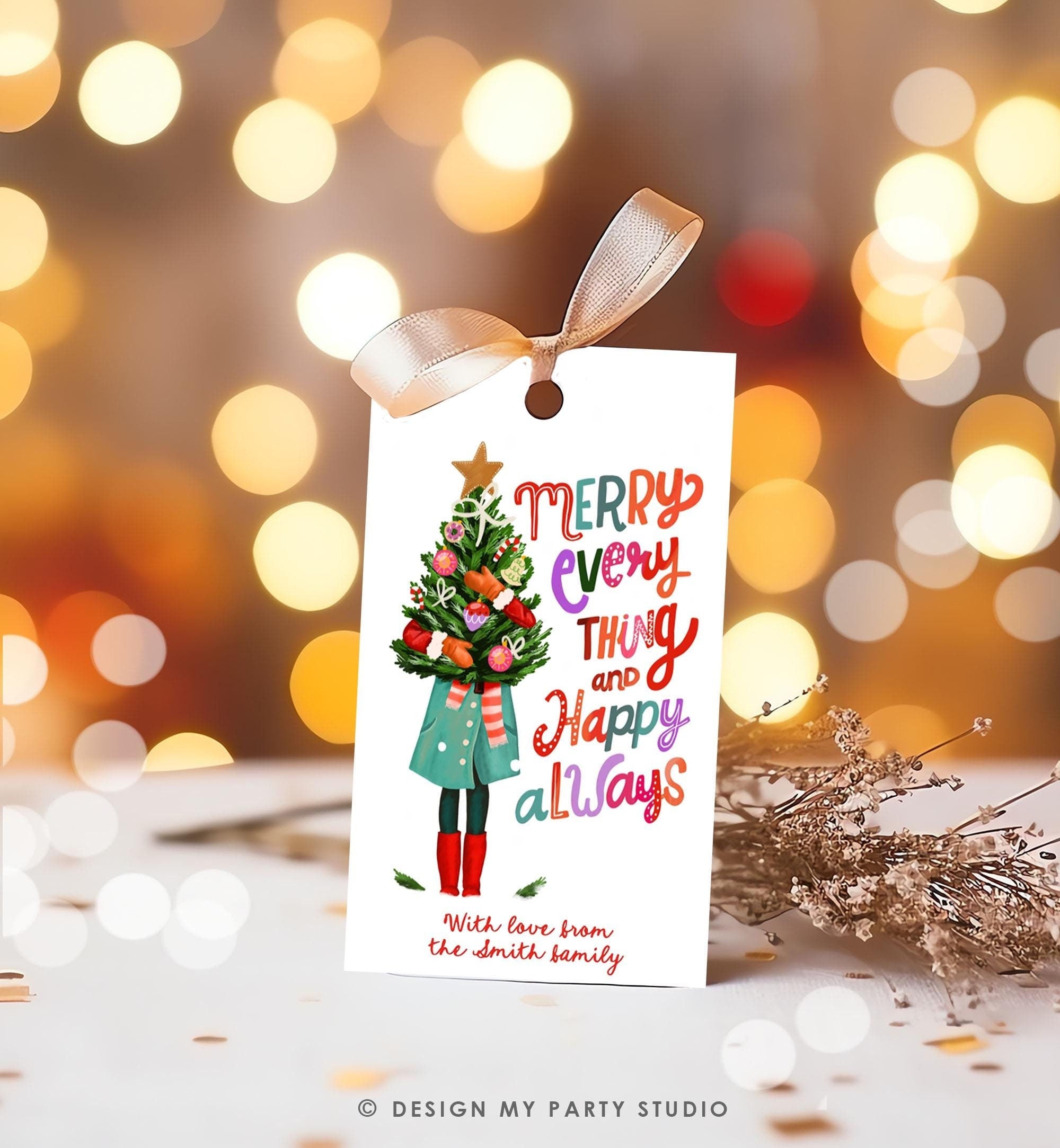 Editable Christmas Favor Tags Holiday Gift Tag Merry Christmas Merry Everything and Happy Always Label Download Printable Template 0443 0009