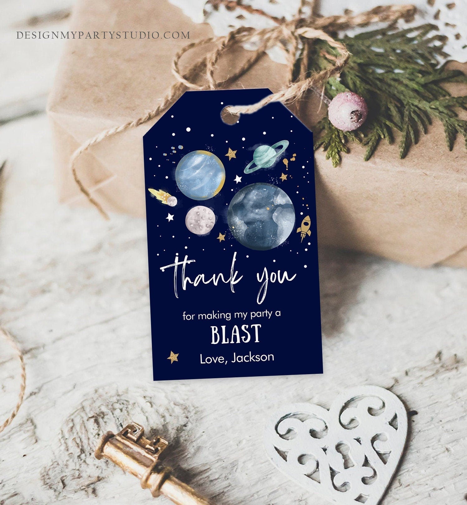 Editable Outer Space Favor Tags Space Birthday Thank you Label Galaxy Gift tags Trip Around the Sun Planets Digital Template Printable 0357