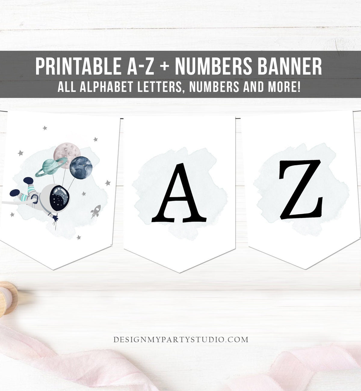 Space Alphabet Banner Letters A to Z Numbers Space Birthday Banner Boy Blue Galaxy Party Decor DIY Baby Shower Banner Digital Printable 0366