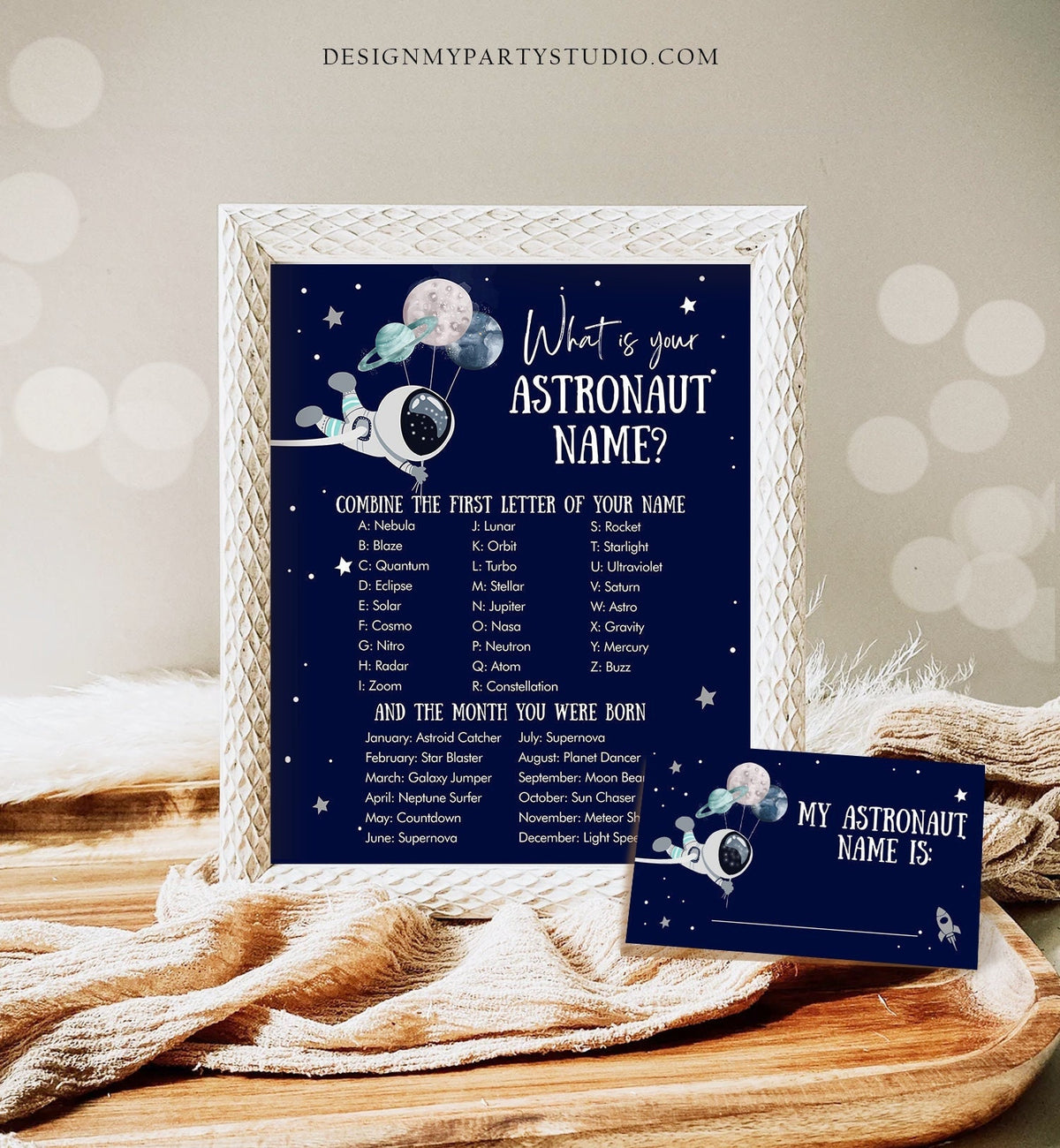 Editable What Is your Astronaut Name Game Outer Space Birthday Galaxy Birthday Party Activity Boy Rocket Digital Template Printable 0366