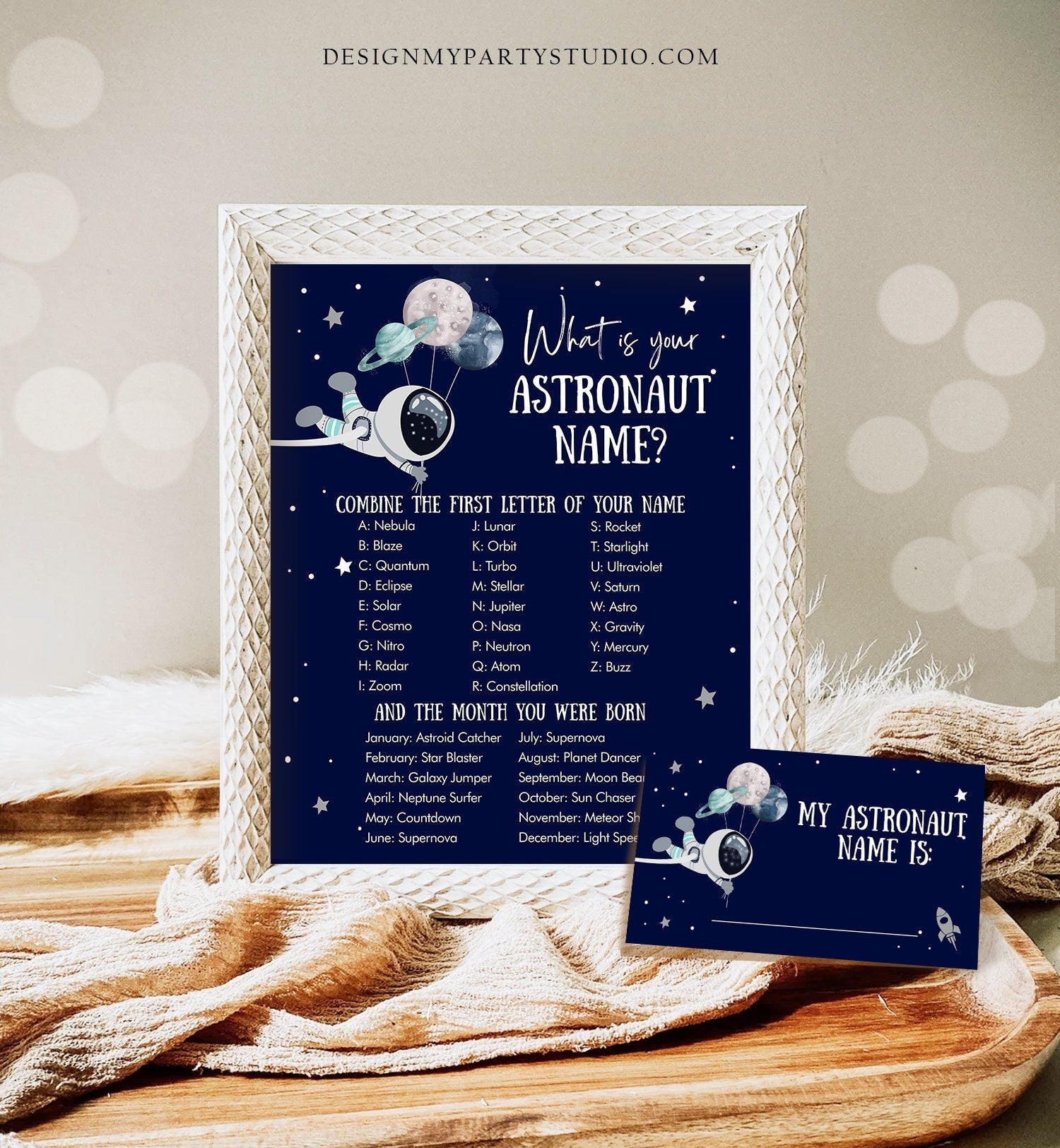 Editable What Is your Astronaut Name Game Outer Space Birthday Galaxy Birthday Party Activity Boy Rocket Digital Template Printable 0366
