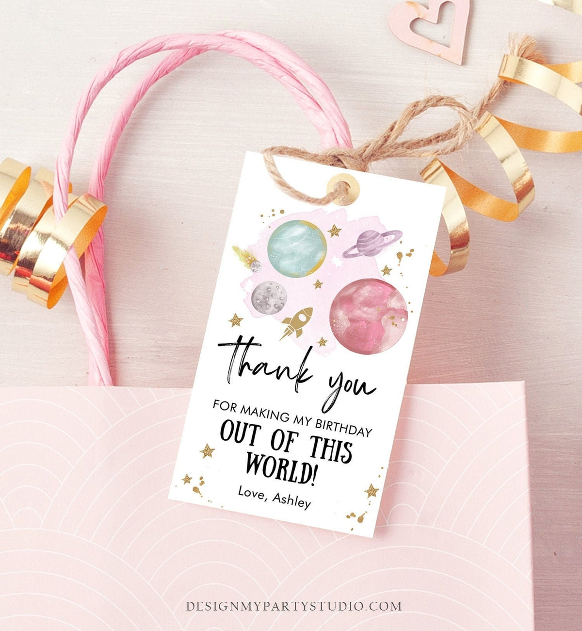Editable Outer Space Favor Tag Space Birthday Thank you Label Galaxy Gift Tag Trip Out Of This World Planets Digital Template Printable 0357