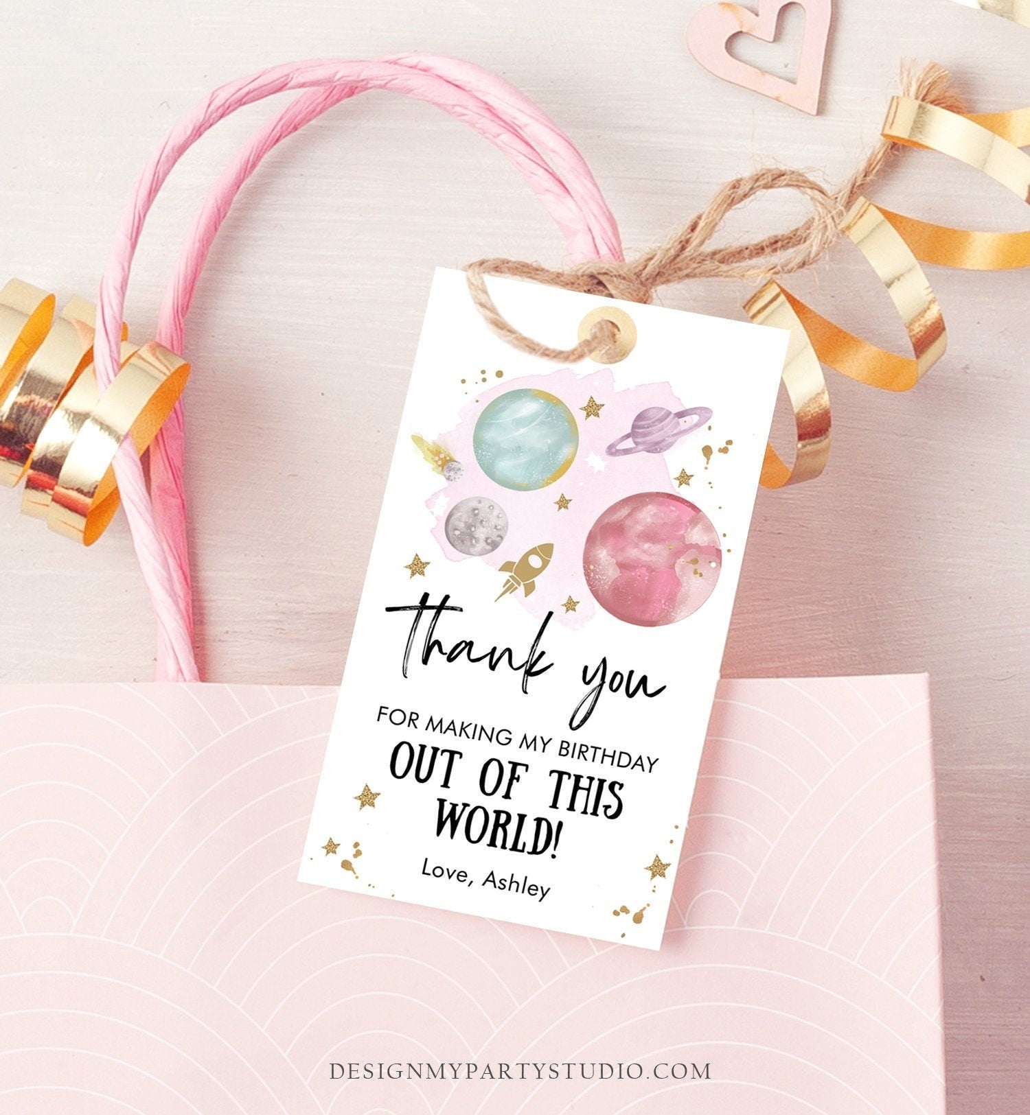 Editable Outer Space Favor Tag Space Birthday Thank you Label Galaxy Gift Tag Trip Out Of This World Planets Digital Template Printable 0357
