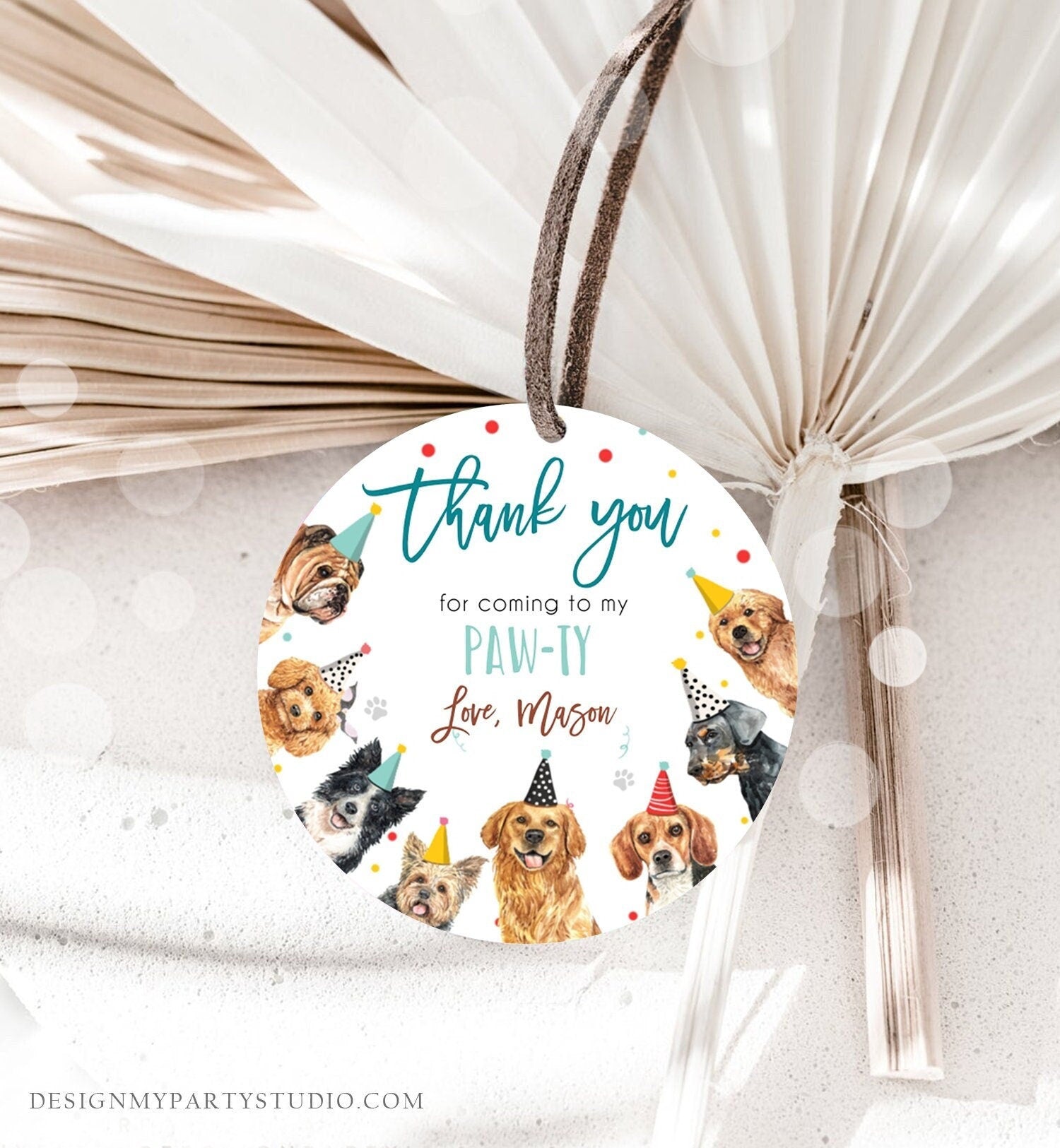 Editable Dogs Favor Tag Puppy Birthday Thank You Tags Boy Blue Paw-Ty Come Sit Stay Pup Dog Pet Vet Animal Digital Template Printable 0384