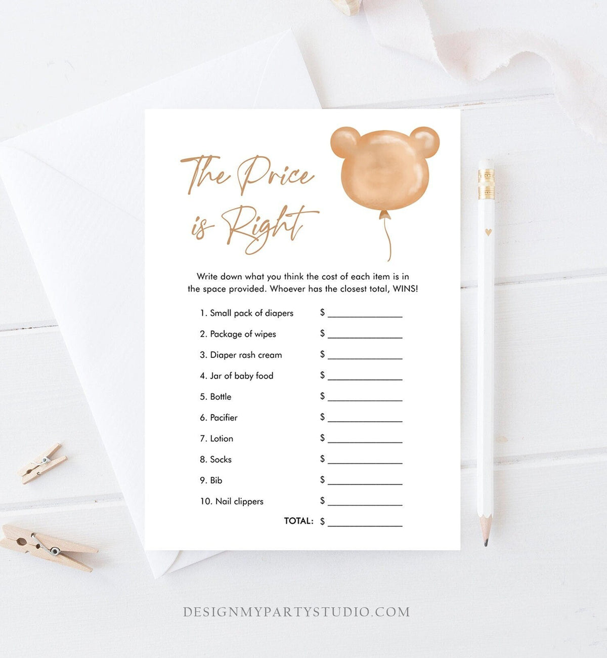Editable The Price is Right Baby Shower Game Modern Bear Cute Teddy Bear Baby Shower Boho Bearly Wait Digital Template Printable 0439