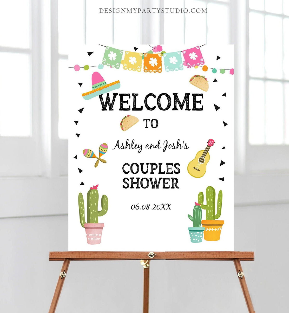 Editable Fiesta Cactus Welcome Sign Couples Shower Welcome Cactus Mexican Succulent Taco Bout Love Succulent Digital Template Printable 0161