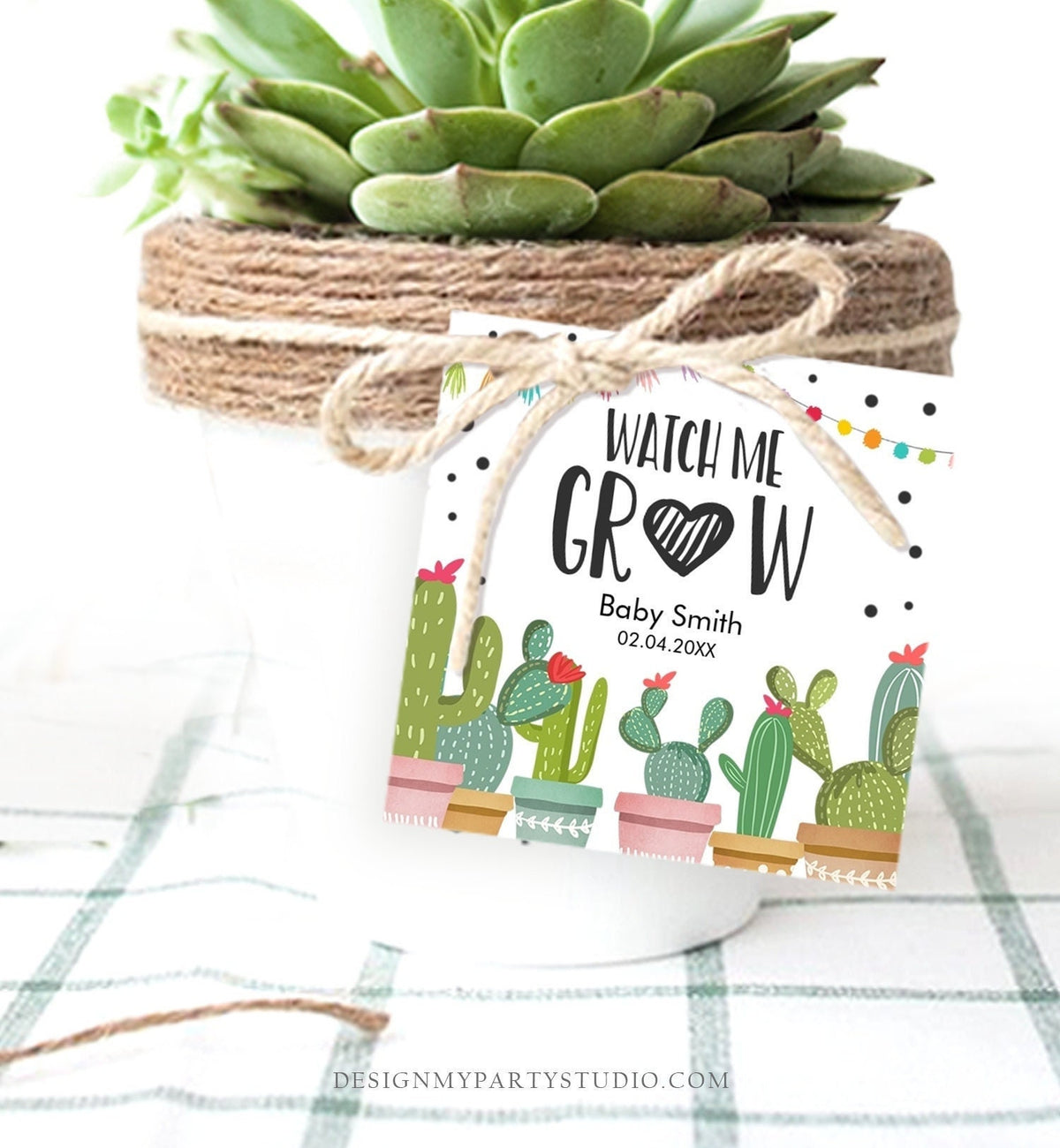 Editable Watch Me Grow Tag Fiesta Cactus Favor Thank You Baby Shower Bridal Succulent Taco Bout Love Digital Template Printable 0254
