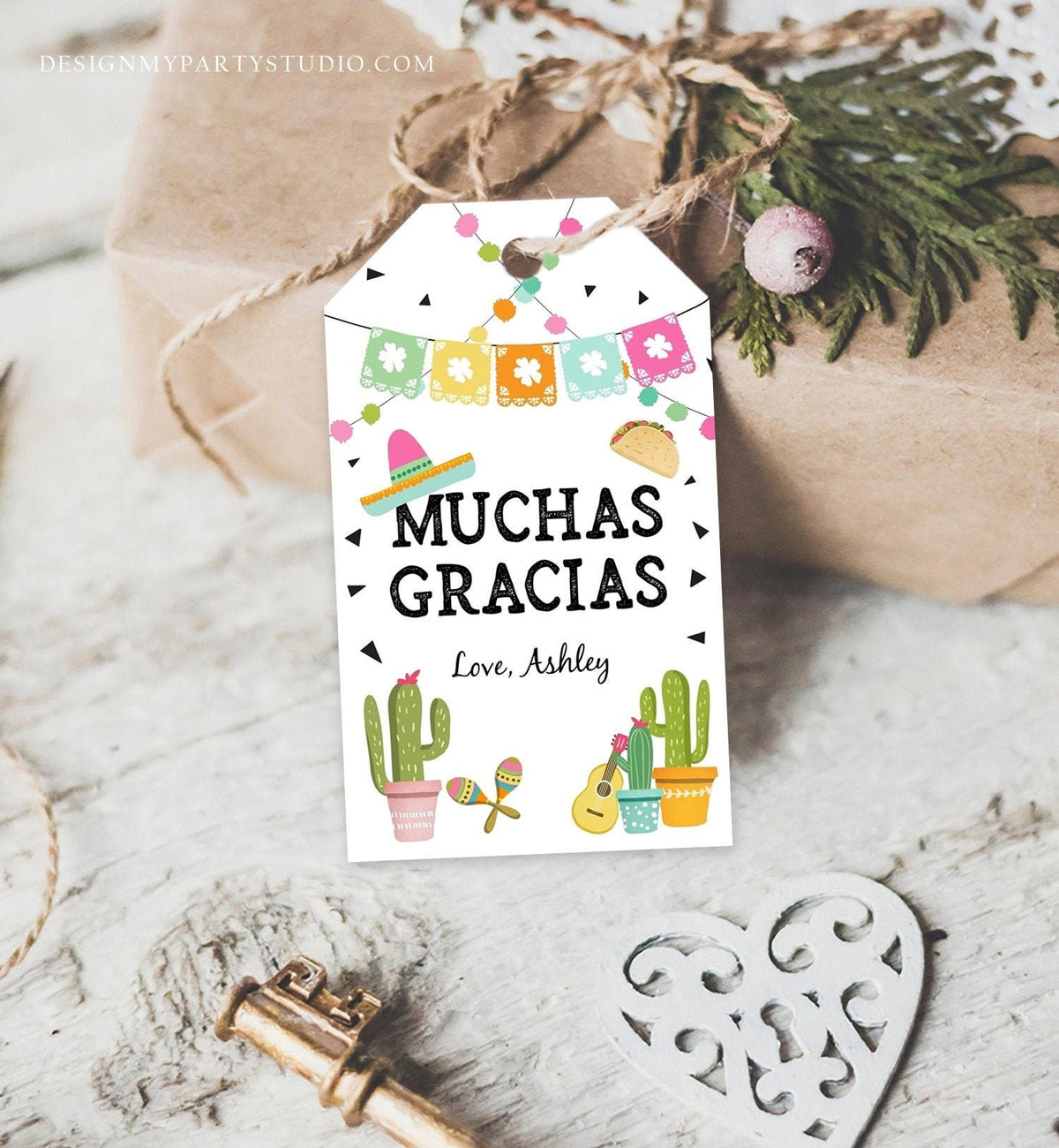 Editable Cactus Fiesta Favor Tag Mexican Muchas Gracias Thank You Tag Shower Succulent Taco Twosday Birthday Digital Template Prntable 0161
