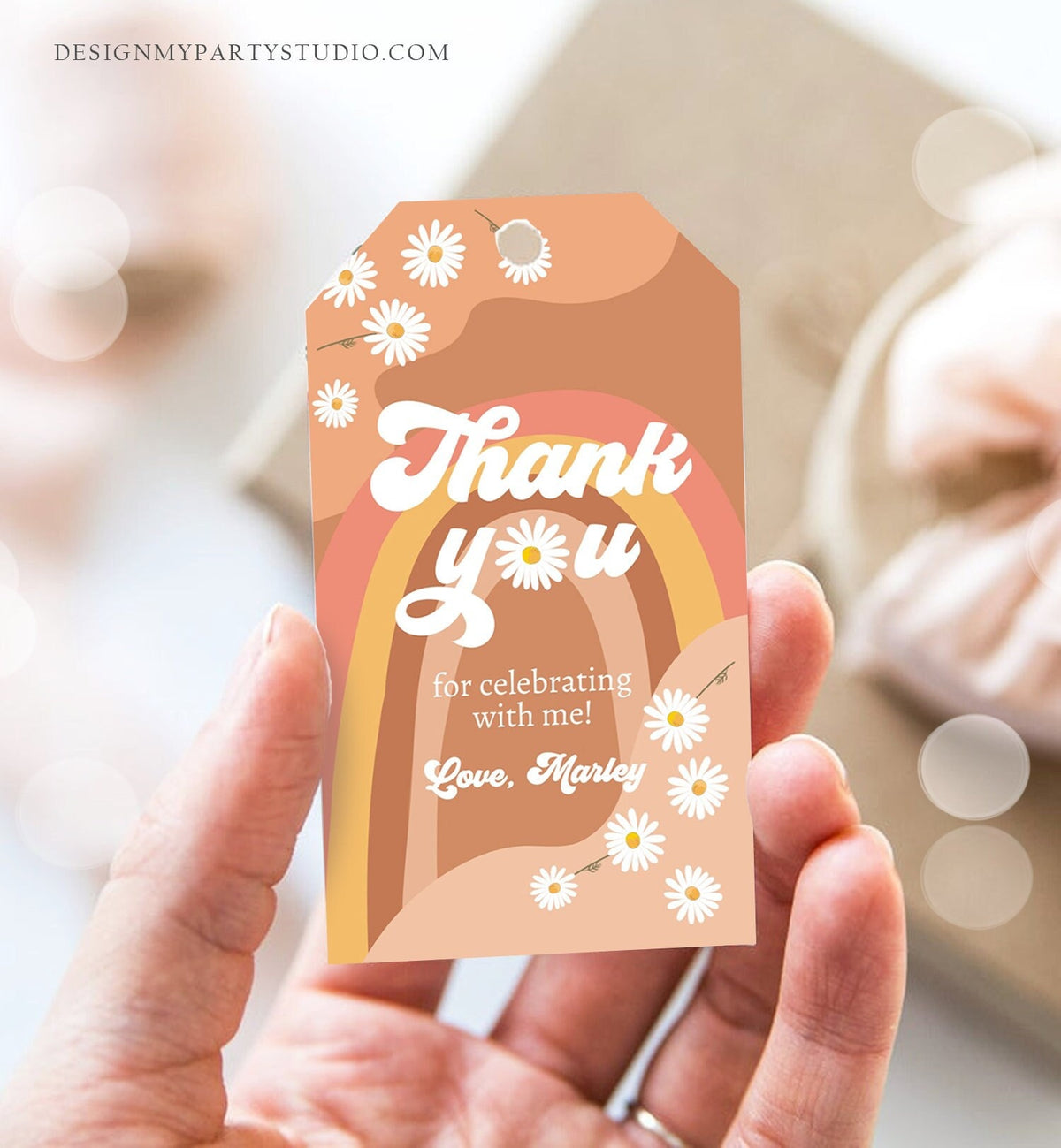 Editable Retro Daisy Favor Tags 1st 2nd Groovy Birthday Thank you Tags Festival Gift tags 70s Floral Hippie Digital Template Printable 0428
