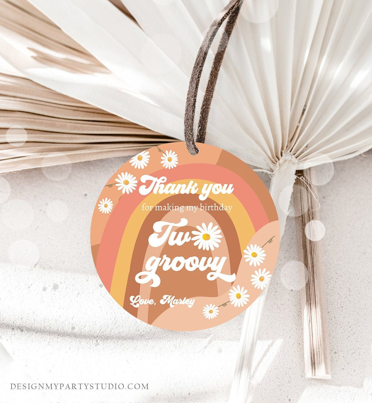 Editable Two Groovy Favor Tags Retro Daisy Birthday Thank you Sticker Festival Gift tags 70s Floral Hippie Digital Template Printable 0428