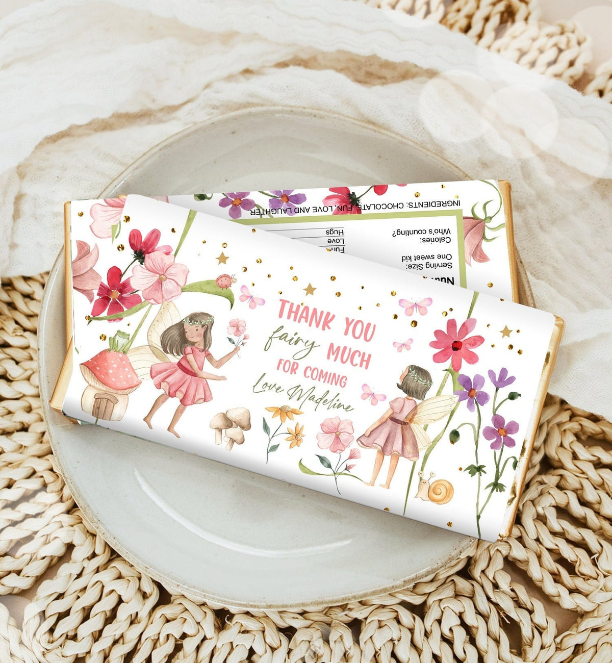 Editable Fairy Candy Bar Wrapper Fairy Chocolate Bar Label Fairy Birthday Favors Forest Garden Girl Digital Download Template Printable 0406