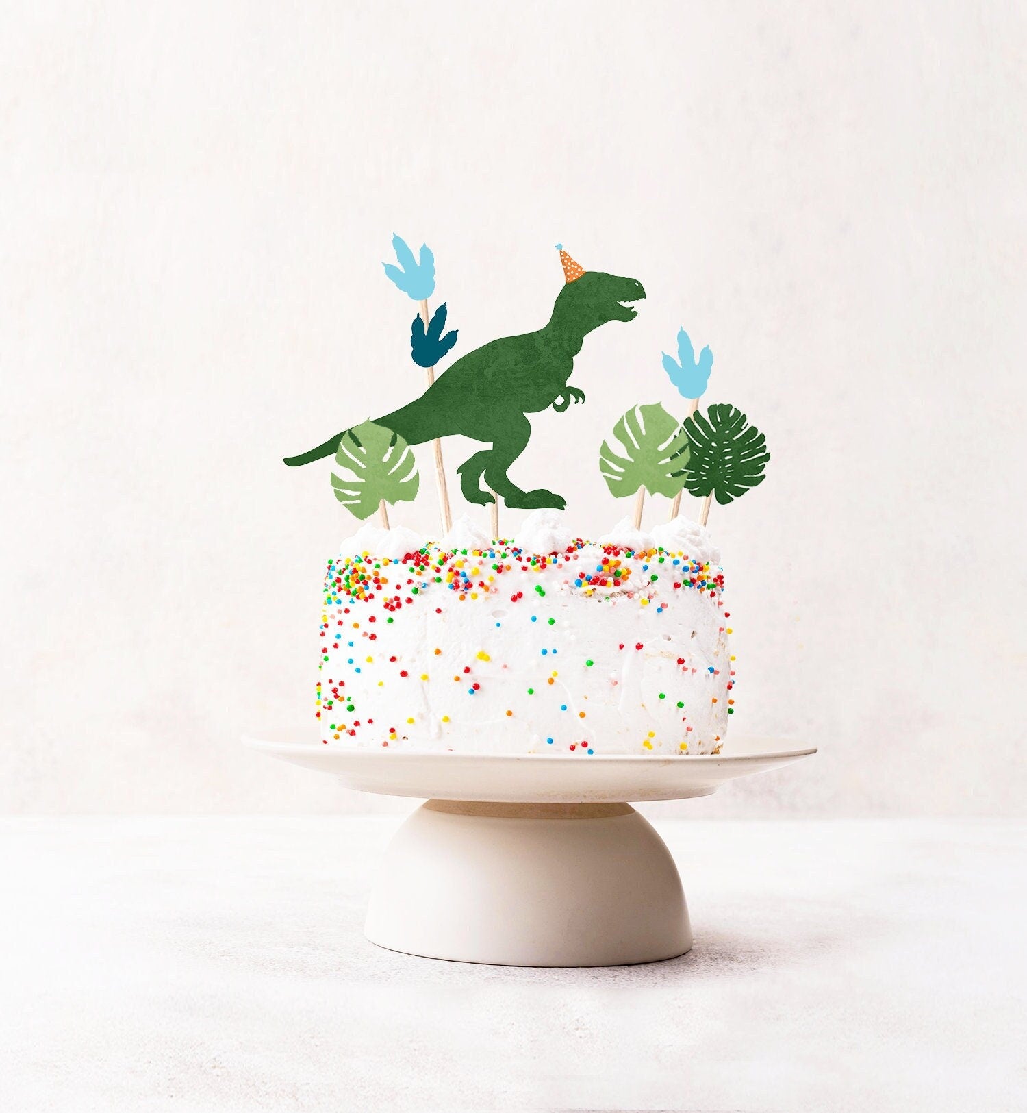 Dinosaur Cake Topper Centerpieces Dinosaur Birthday Party T-Rex Table Decor Rawr Leaves Prehistoric Digital Download Printable 0378 0389