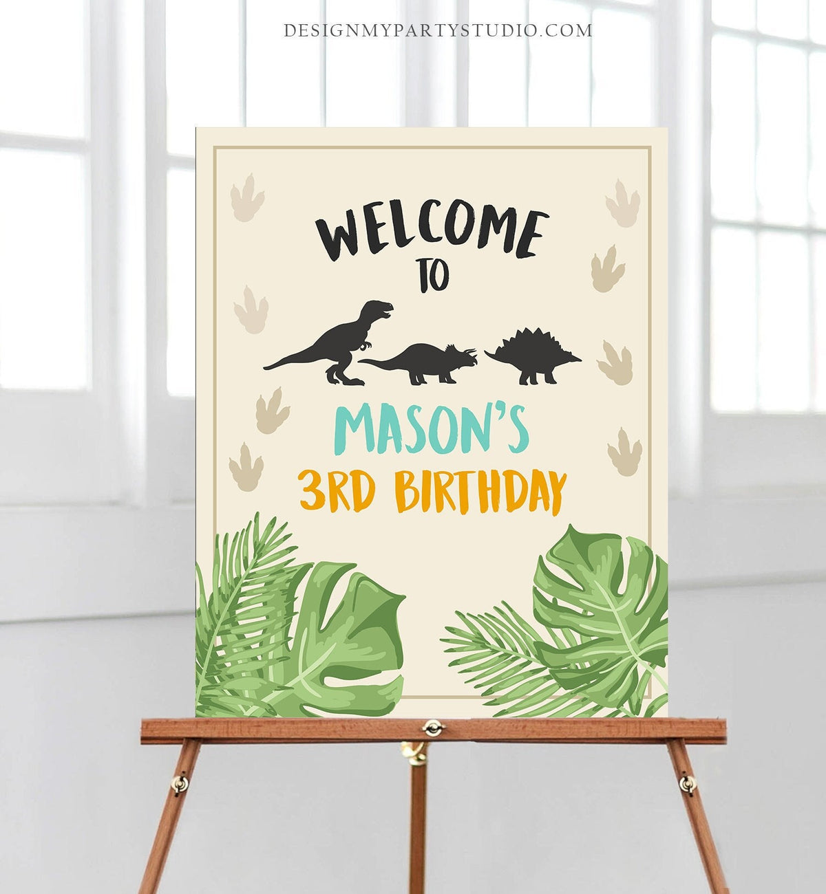 Editable Dinosaur Welcome Sign Birthday Party Table Sign Welcome Dino Dig Party Boy Prehistoric Digital Download Template Printable 0043