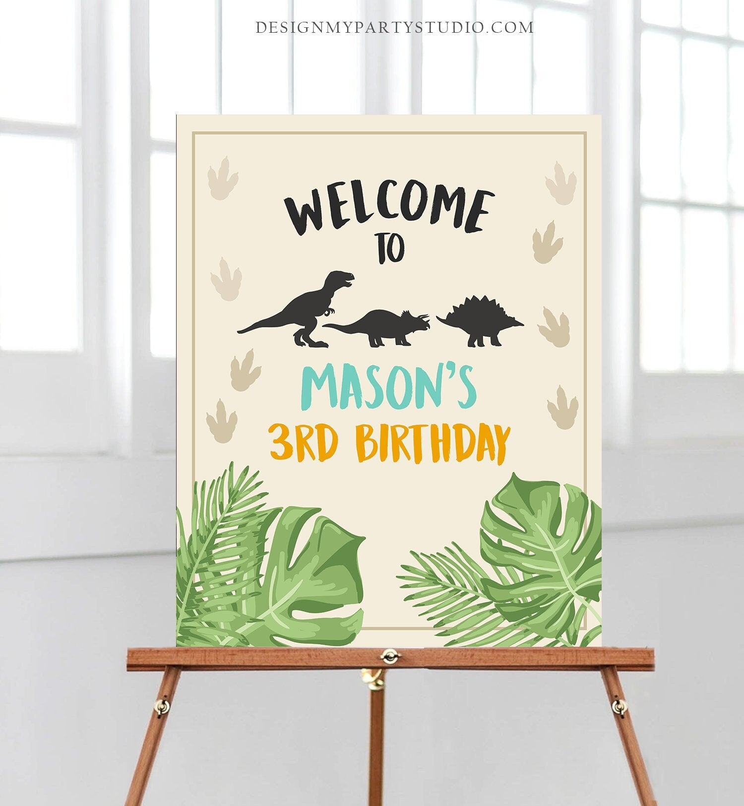 Editable Dinosaur Welcome Sign Birthday Party Table Sign Welcome Dino Dig Party Boy Prehistoric Digital Download Template Printable 0043