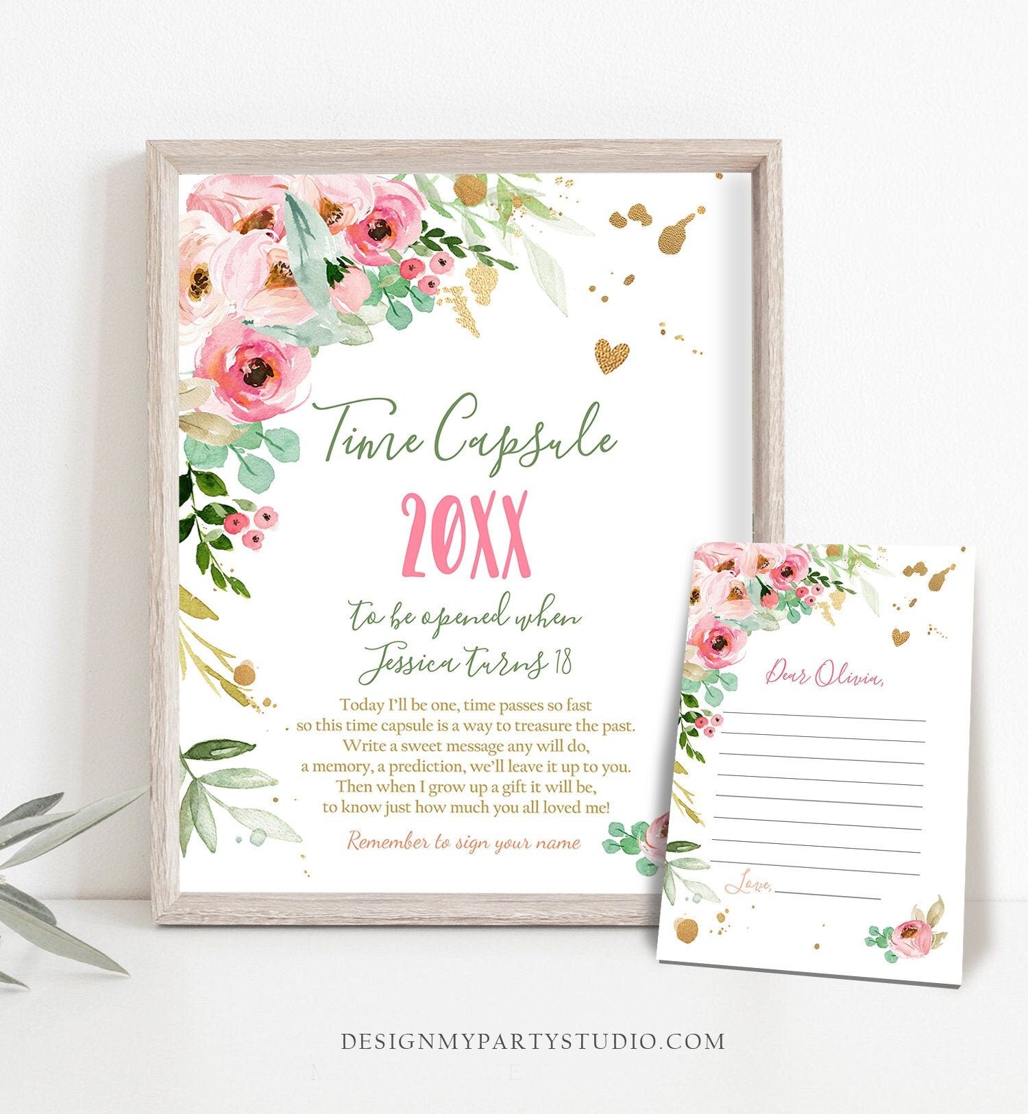 Editable Floral Birthday Time Capsule First Birthday Party Girl Birthday Pink Wild One Miss Onederful Boho Digital Template Printable 0147