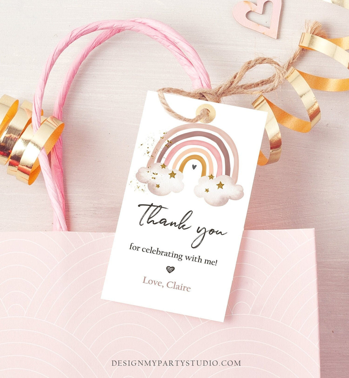 Editable Rainbow Favor Tag Rainbow Birthday Party Thank You Boho Rainbow Bohemian Neutral Modern Digital Download Template Printable 0387