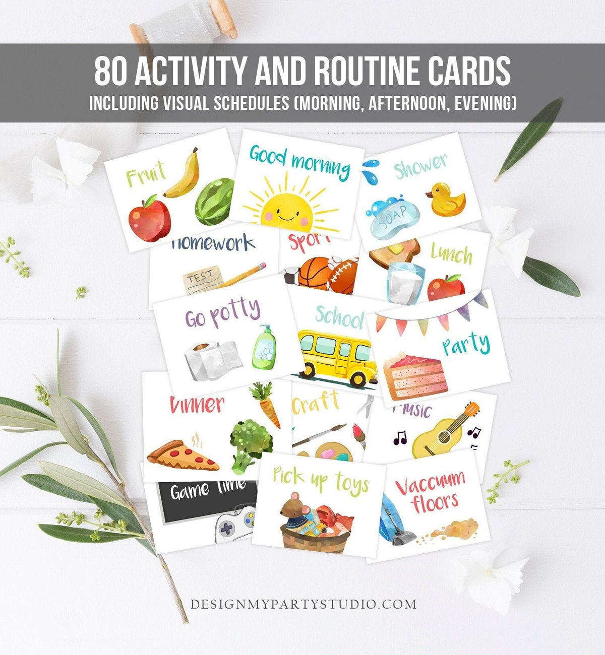Visual Schedule Kids Daily Routine Chart 80 Cards Chores School Homeschool Toddler Preschoolers Calendar Daycare Digital Printable 0341