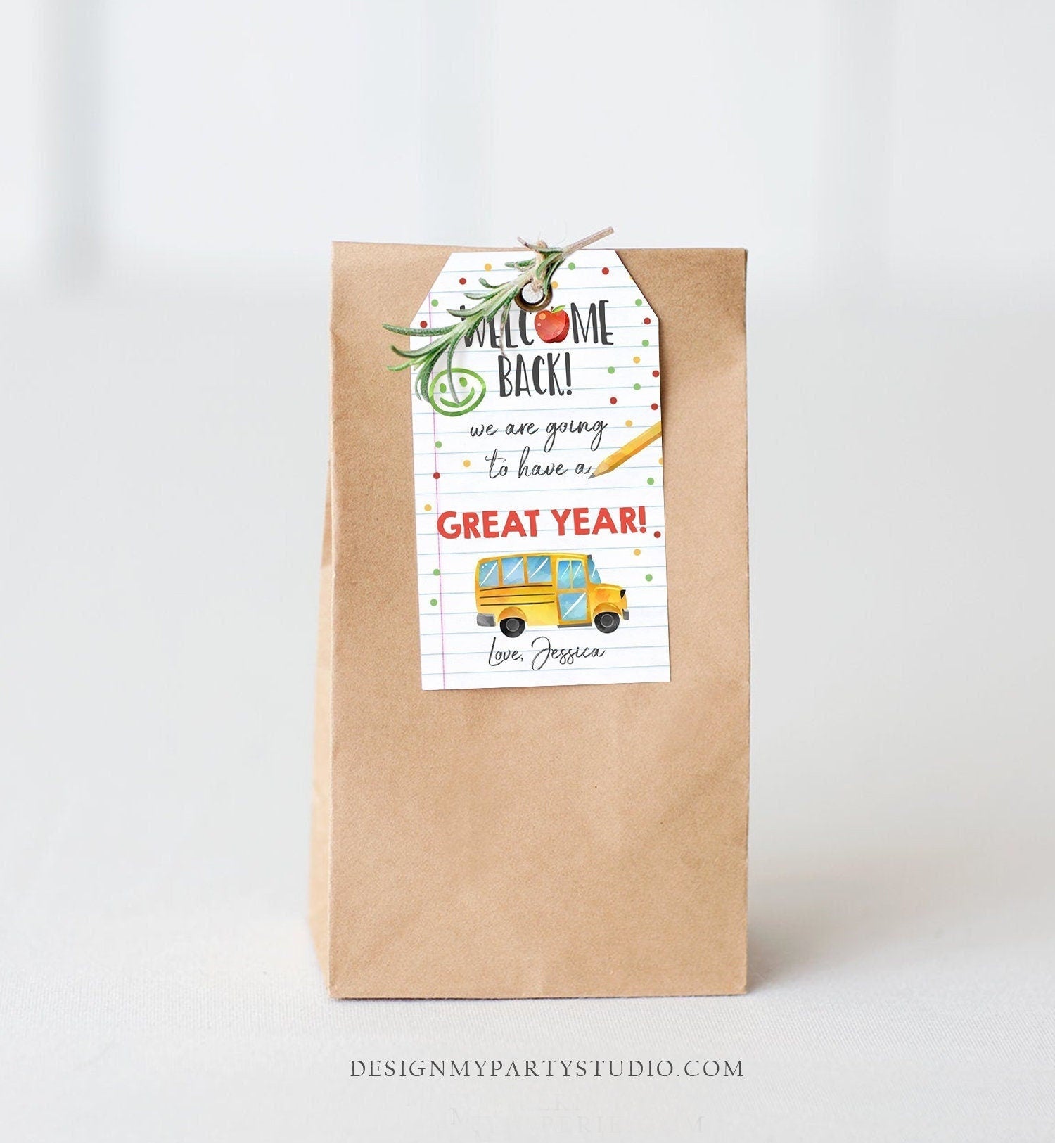 Editable Welcome Back to School Tag Happy First Day of School Gift Tag Teacher Tags Classroom Apple Digital Download Template Printable 0464