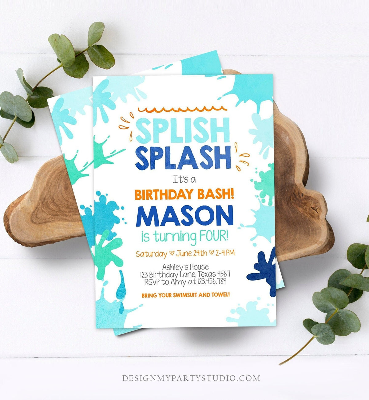 Editable Pool Party Invitation Splish Splash Birthday Invite Pool Party Bash Beach Swimming Summer Digital Download Template Printable 0237
