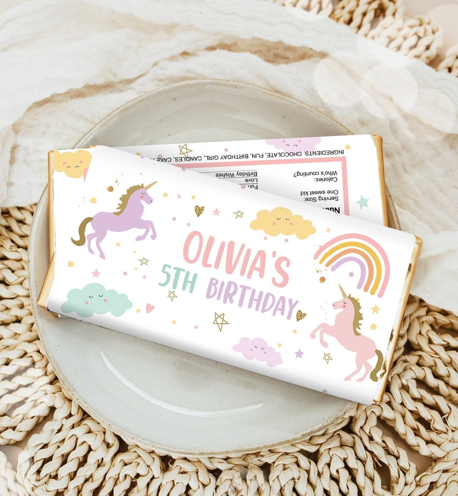 Editable Unicorn Candy Bar Wrapper Pastel Unicorn Chocolate Bar Labels Magical Label Rainbow Girl Digital Download Template Printable 0426