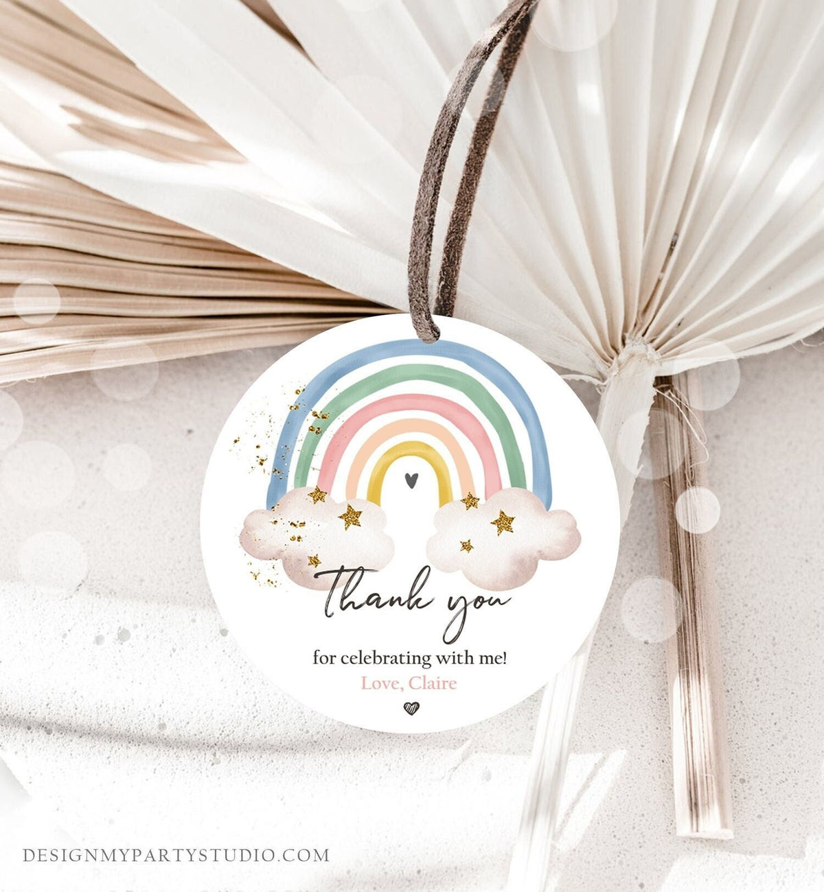 Editable Rainbow Favor Tag Rainbow Birthday Party Thank You Gift Boho Rainbow Bohemian Neutral Boy Modern Digital Template Printable 0387