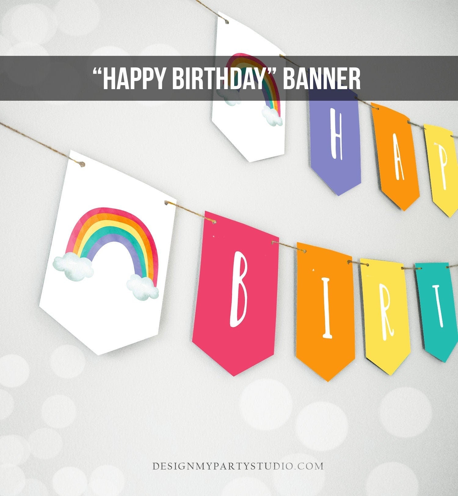 Happy Birthday Banner Rainbow Banner Rainbow Colors First Birthday Decorations Colorful Kids Party Magical Digital Download Printable 0272