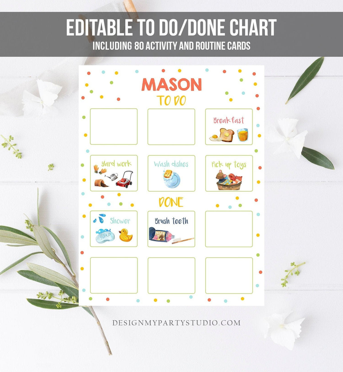 Editable Visual Schedule Kids Daily Routine Chart 80 Cards Chores School Homeschool Preschoolers Calendar Daycare Template Printable 0341