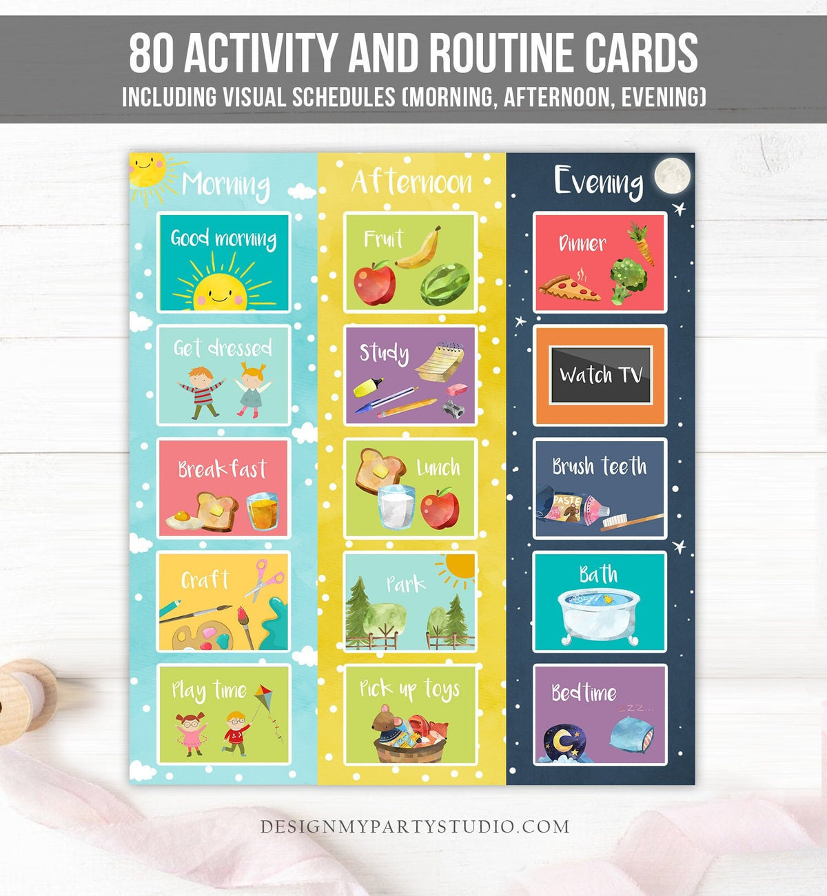 Visual Schedule Kids Daily Routine Chart 80 Cards Chores School Homeschool Toddler Preschoolers Calendar Daycare Download Printable 0341
