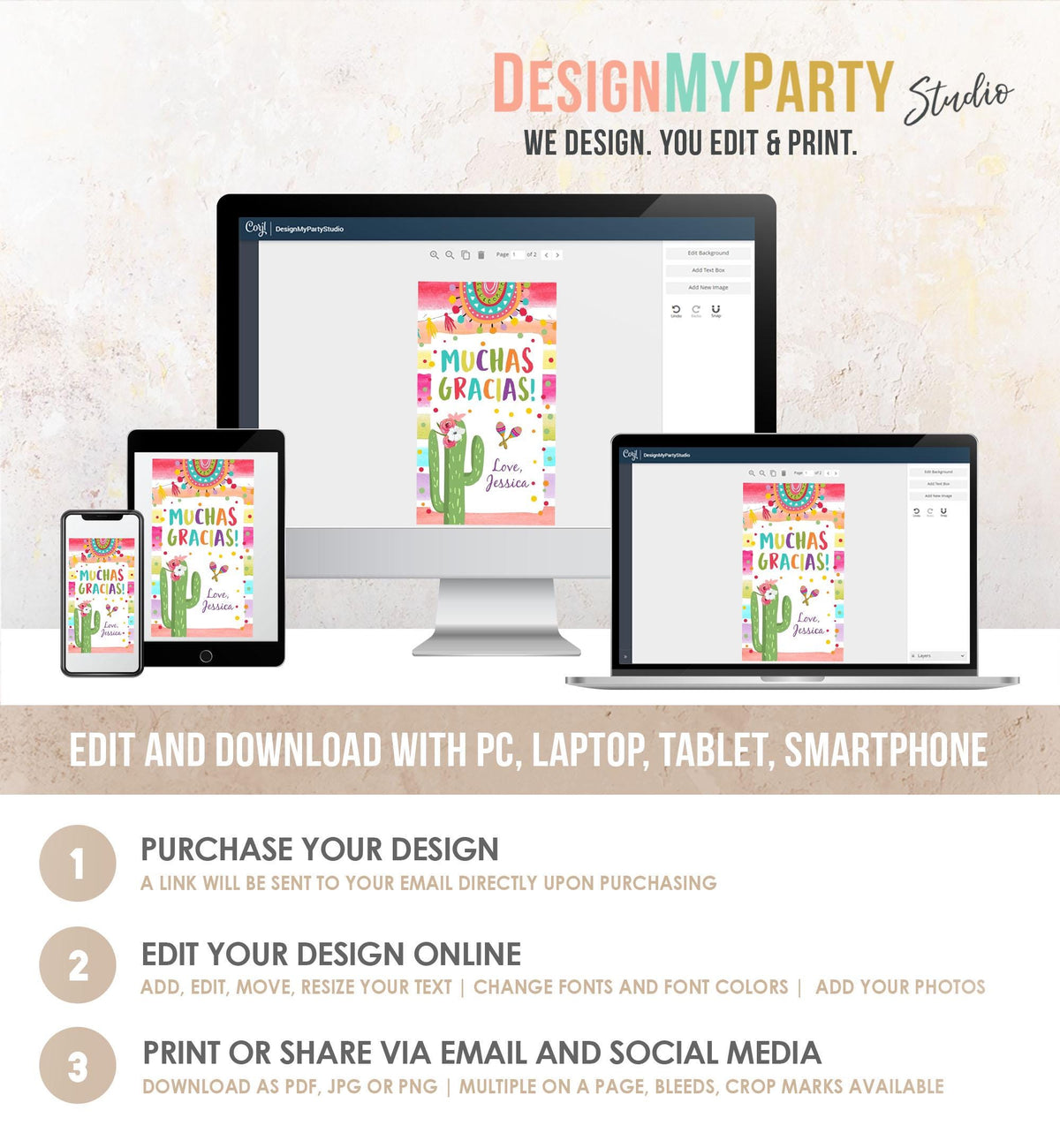 Editable Fiesta Favor Tag Cactus Floral Fiesta Birthday Thank You Tag Cactus Mexican Label Muchas Gracias Digital Template Printable 0134