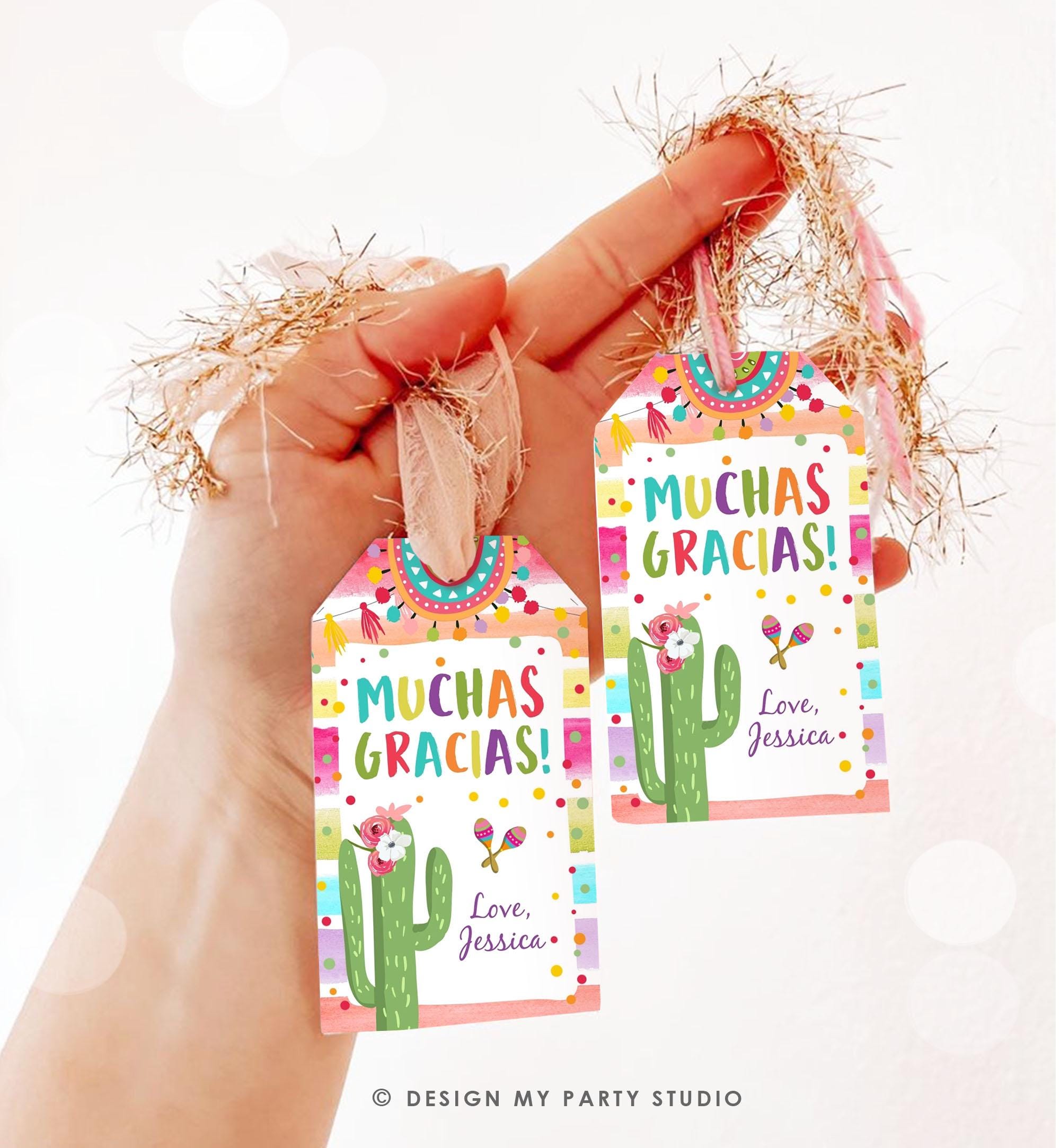 Editable Fiesta Favor Tag Cactus Floral Fiesta Birthday Thank You Tag Cactus Mexican Label Muchas Gracias Digital Template Printable 0134
