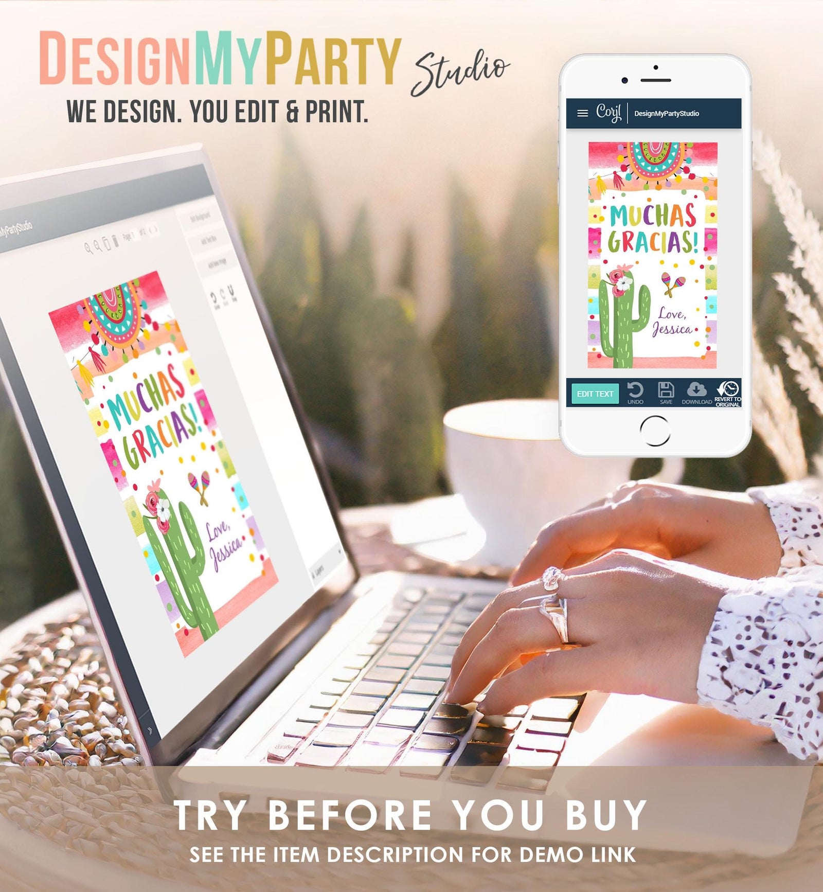 Editable Fiesta Favor Tag Cactus Floral Fiesta Birthday Thank You Tag Cactus Mexican Label Muchas Gracias Digital Template Printable 0134