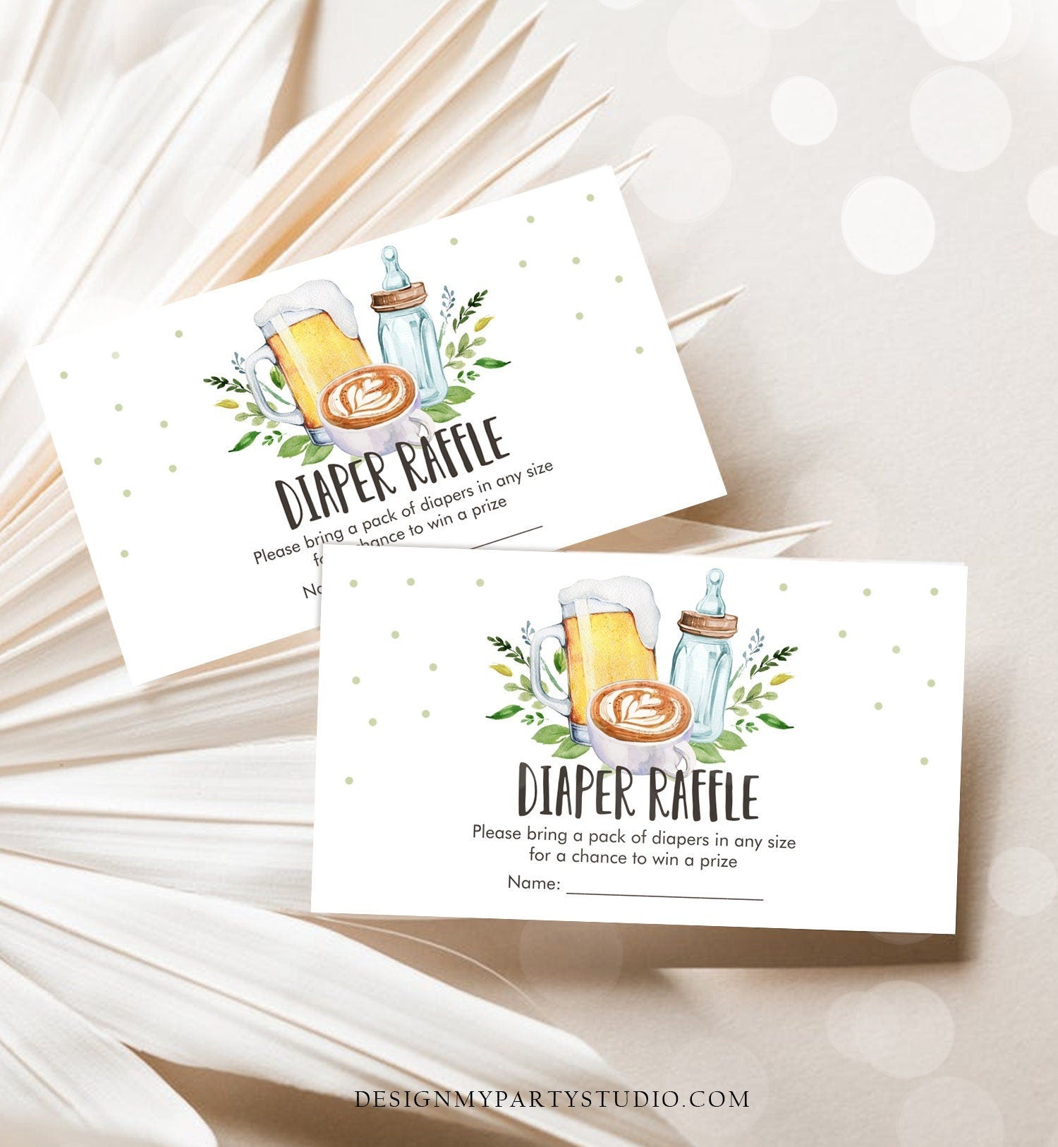 Editable Baby is Brewing Baby Shower Diaper Raffle Ticket Game Card Insert Beers Bottles Coffee Download Template Digital Printable 0190