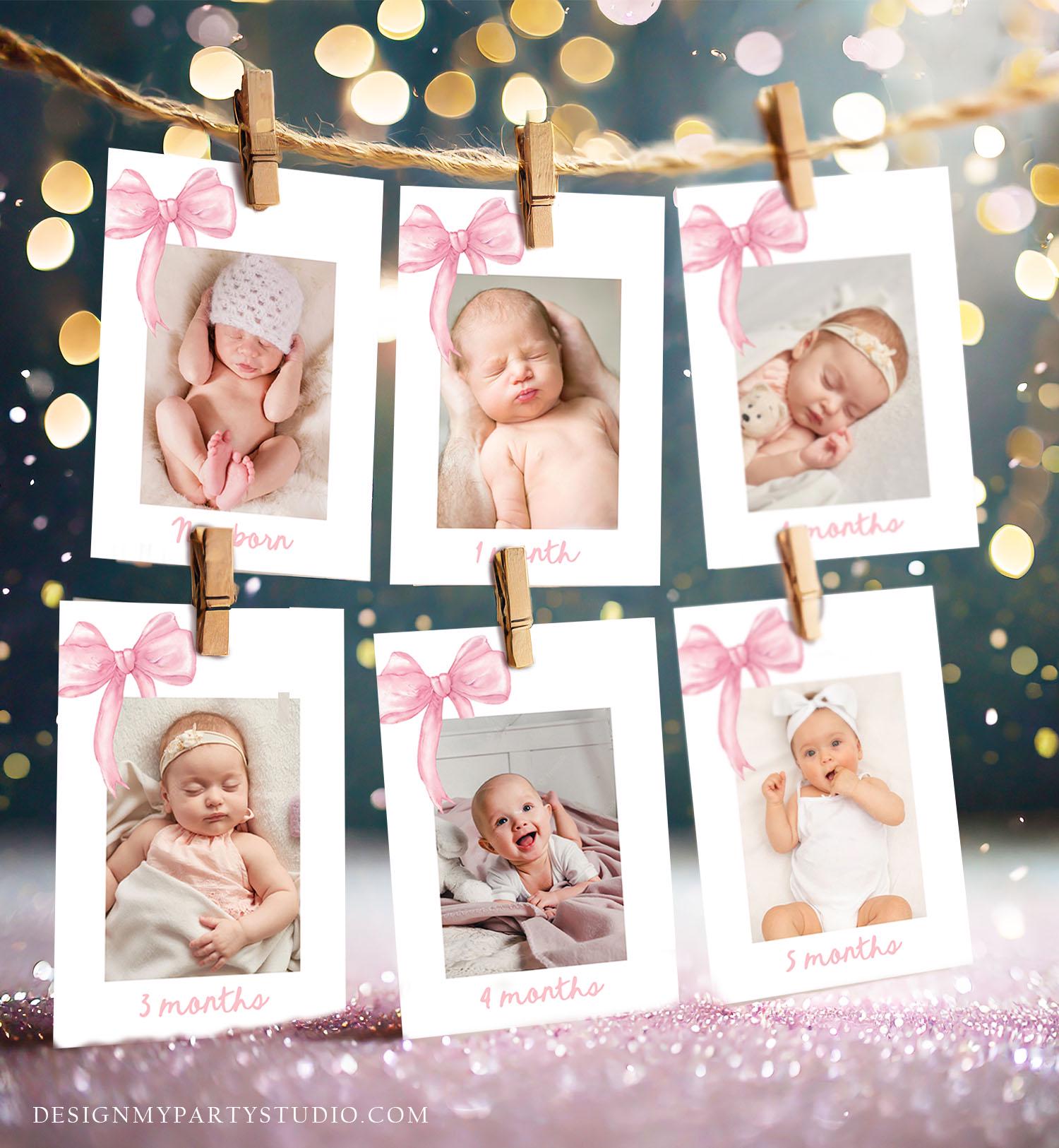 Editable Pink Bow Milestone Banner 12 Months First Birthday Monthly Photo Coquette Preppy 1st Birthday Digital Template Printable 0527