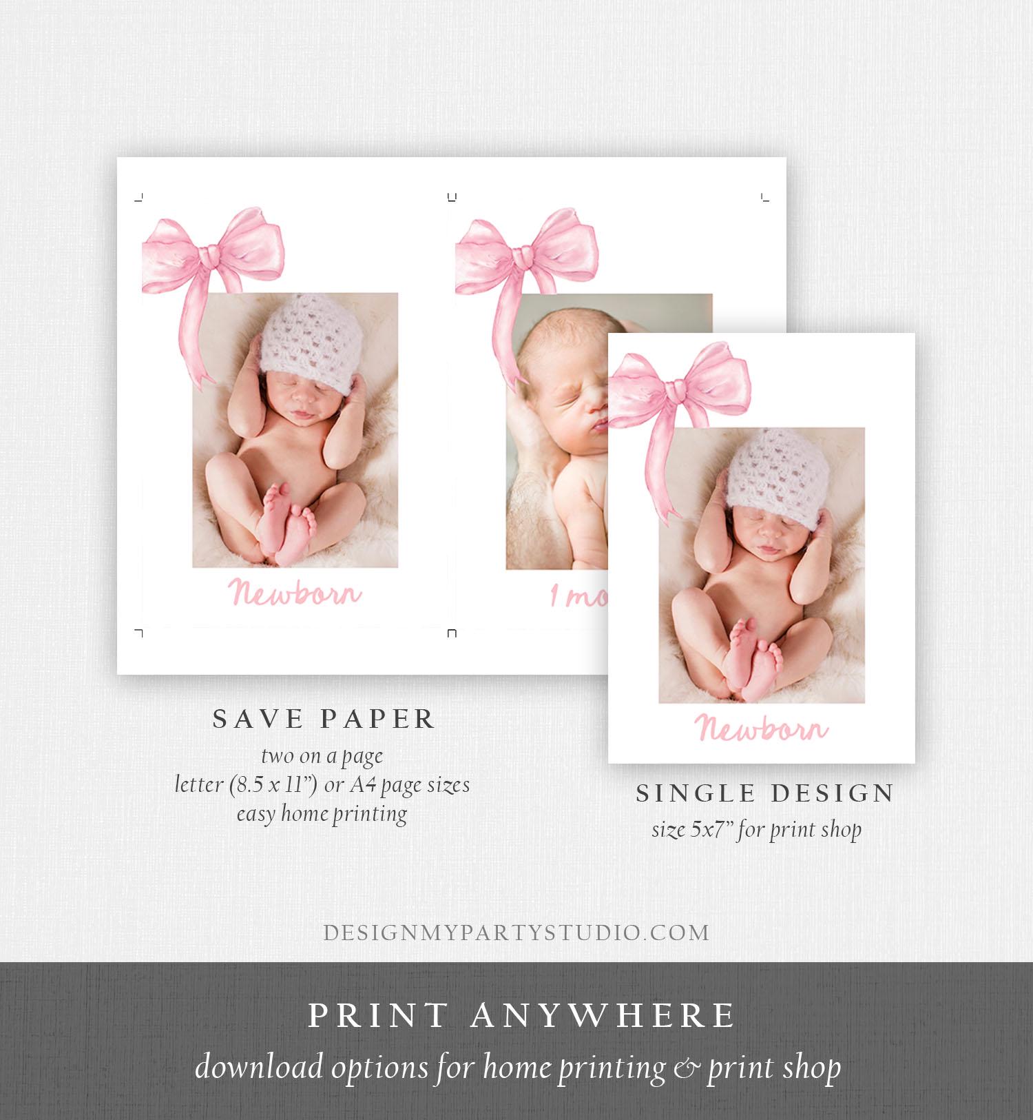Editable Pink Bow Milestone Banner 12 Months First Birthday Monthly Photo Coquette Preppy 1st Birthday Digital Template Printable 0527