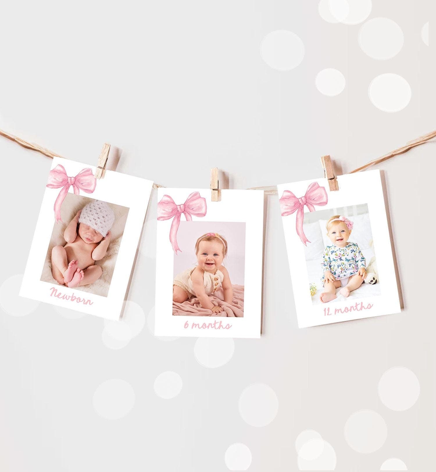Editable Pink Bow Milestone Banner 12 Months First Birthday Monthly Photo Coquette Preppy 1st Birthday Digital Template Printable 0527