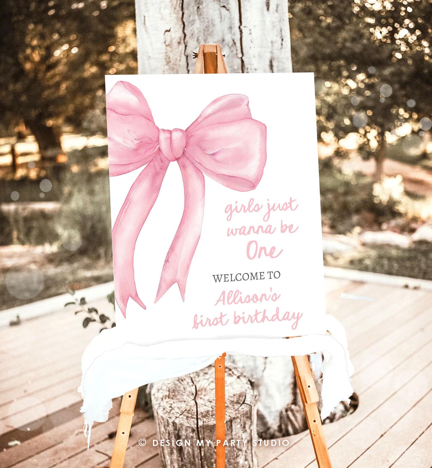 Editable Pink Bow Welcome Sign Girls Just Wanna Be One Birthday Sign B ...