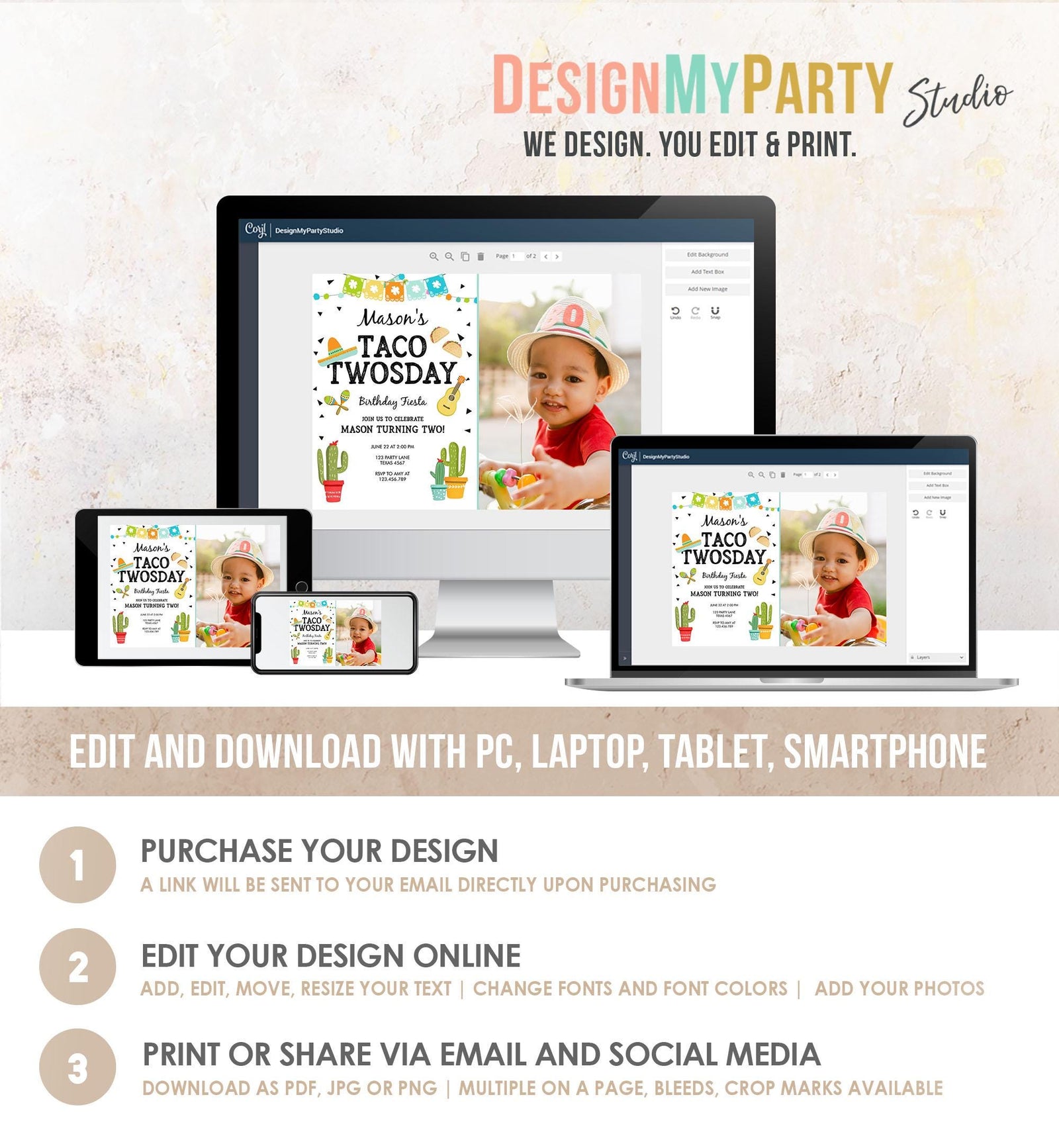 Editable Taco Twosday Invitation Mexican Twosday Birthday Fiesta 2nd Birthday Boy Fiesta Two Download Printable Invite Template Evite 0161